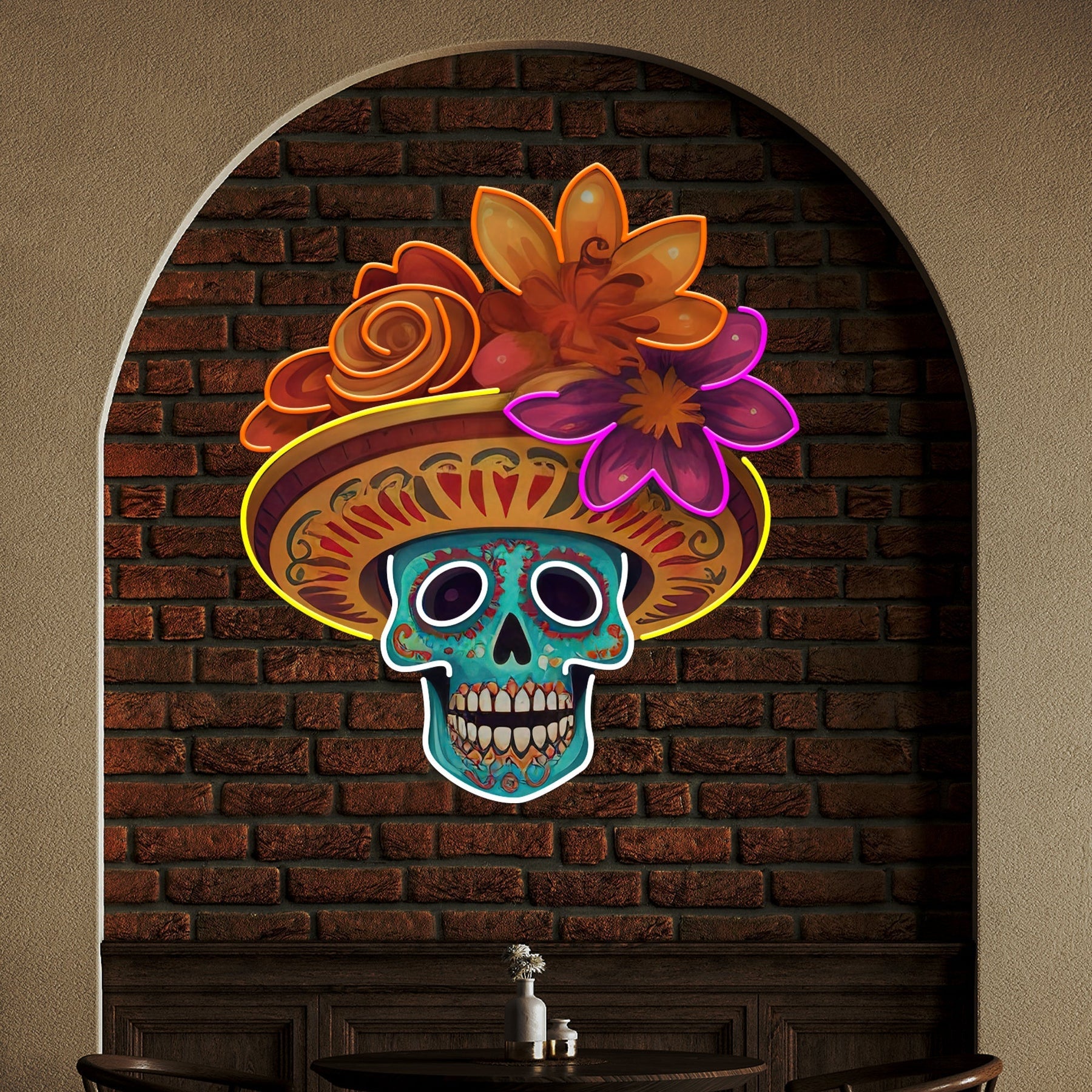 Custom Name Dead Day Party Sugar Skull or Halloween Holiday Artwork Led Neon Sign Light