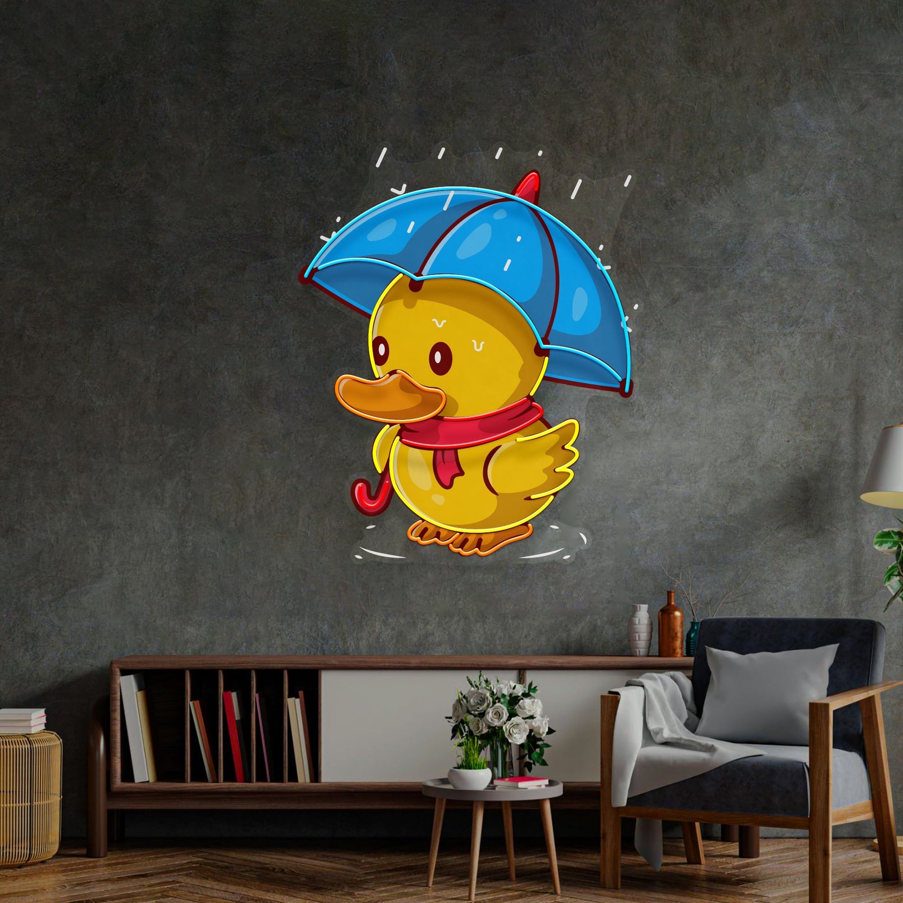 Duck Walking Under Rain LED Neon Sign Light Pop Art