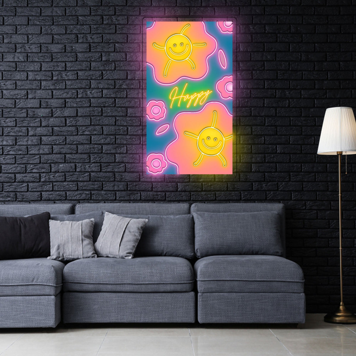 Happy Neon Sign x Acrylic Artwork