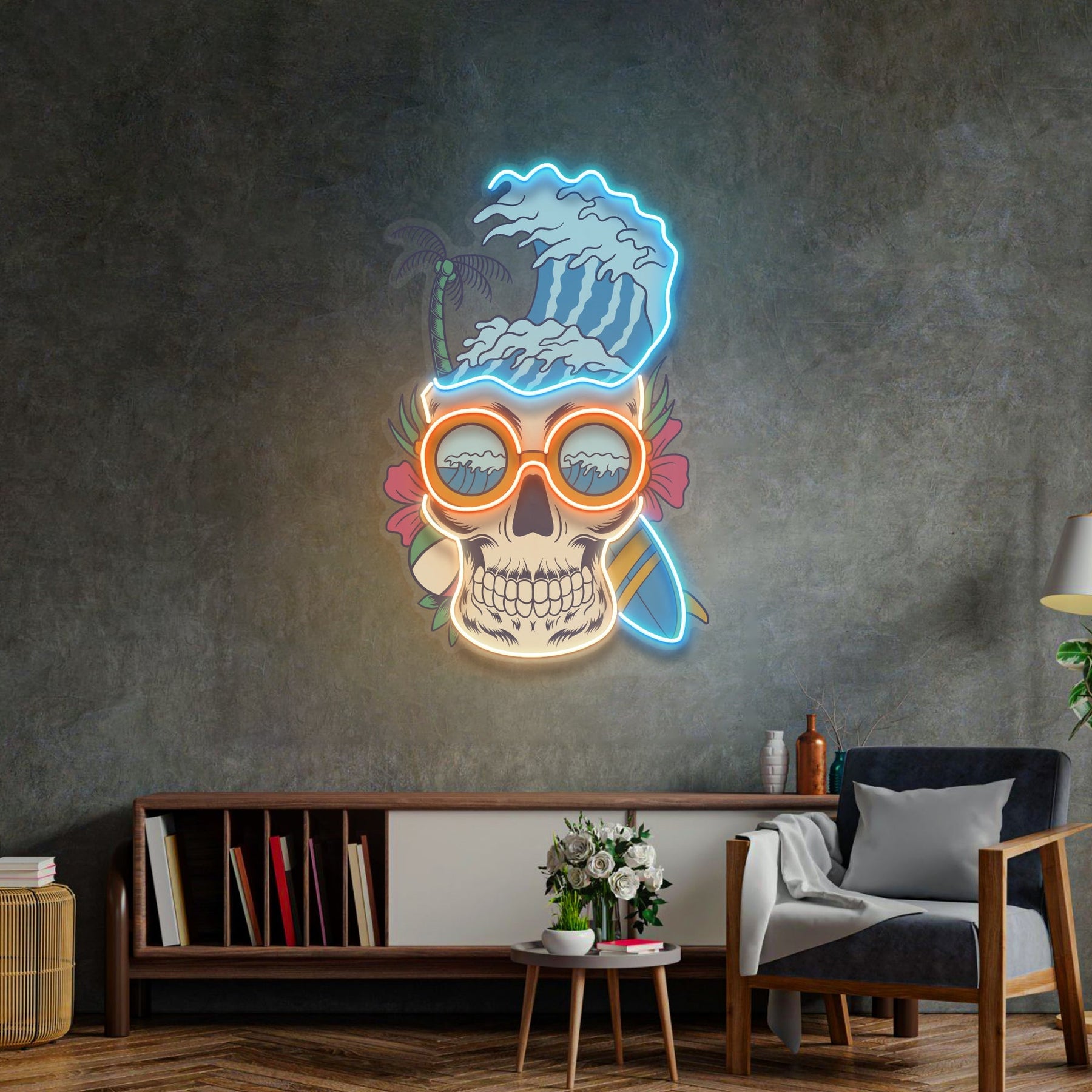 Skull Beach LED Neon Sign Light Pop Art