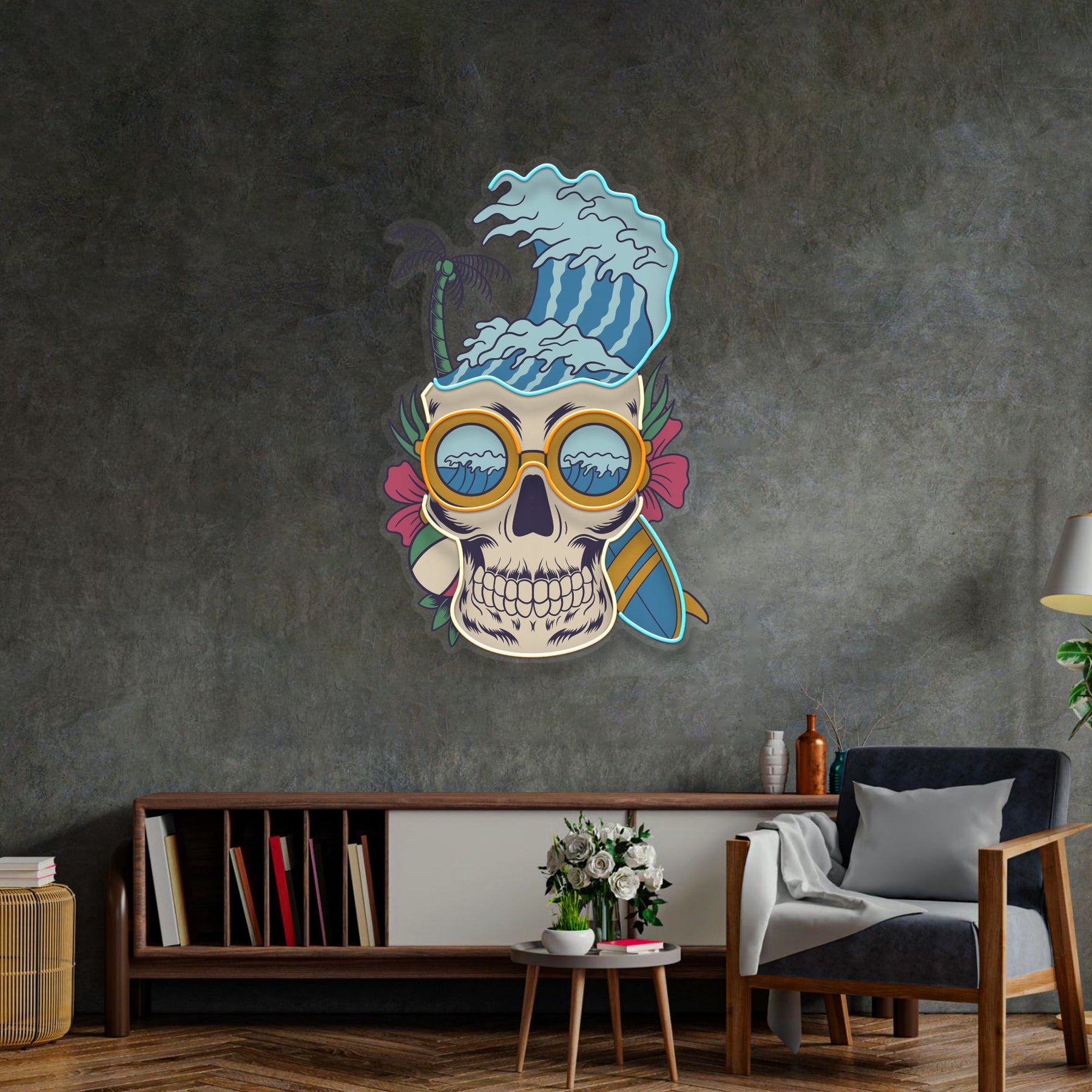 Skull Beach  LED Neon Sign Light Pop Art