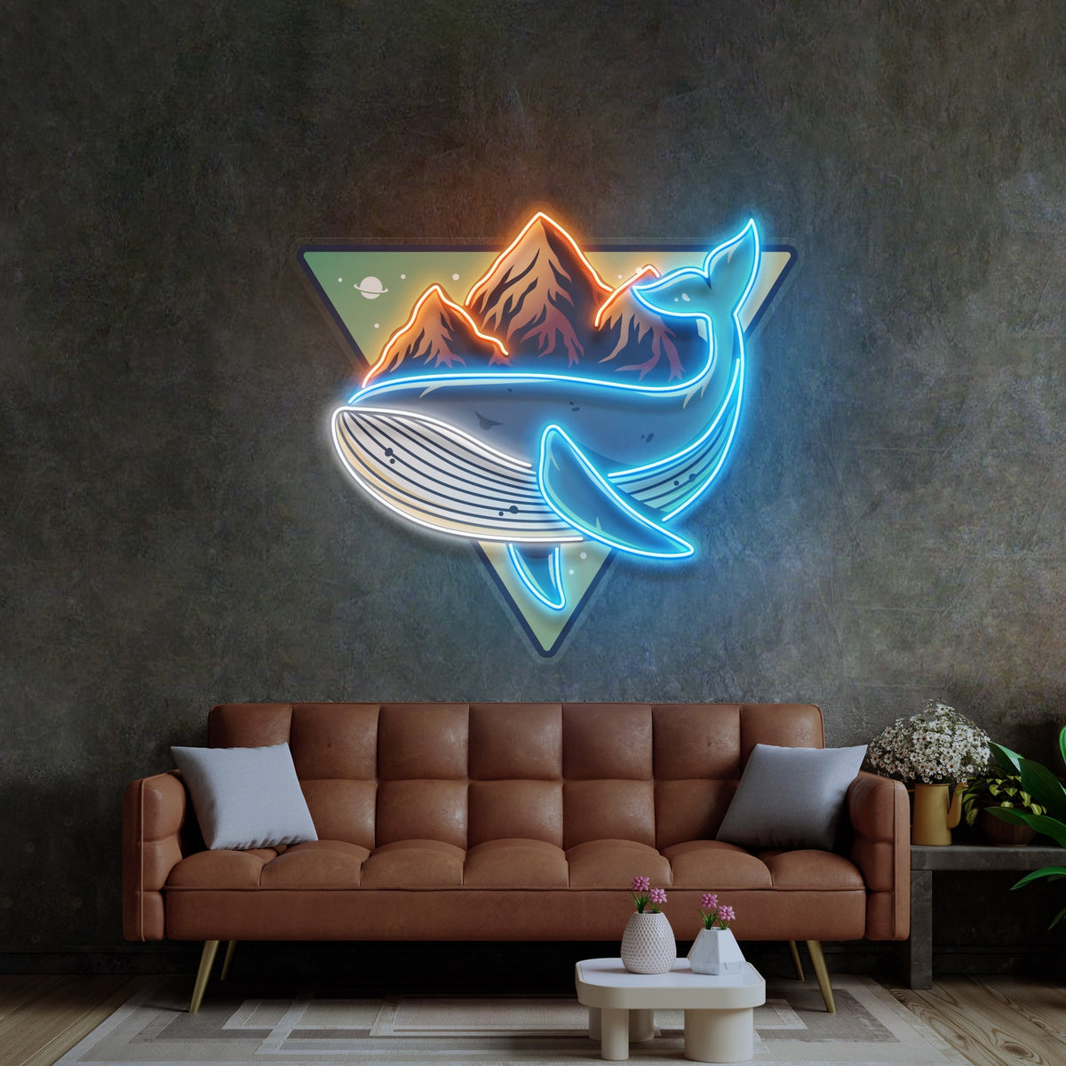 Whale On Mountain Top LED Neon Sign Light Pop Art