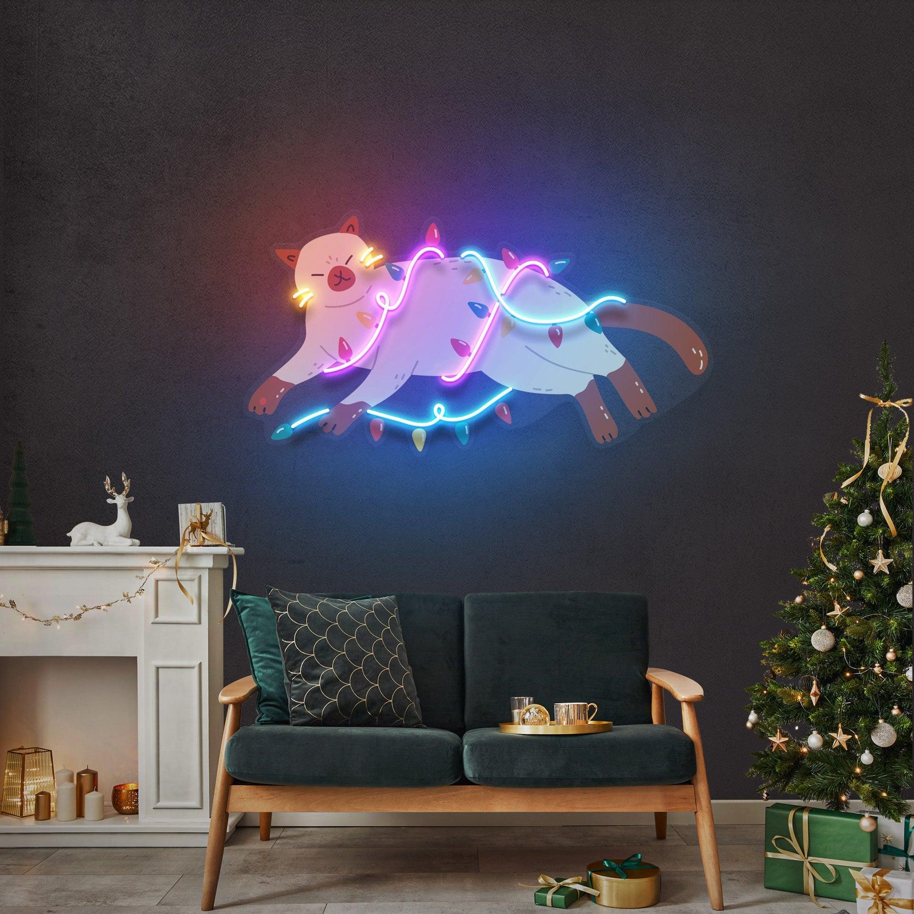 Chill Cat Christmas Neon Sign
