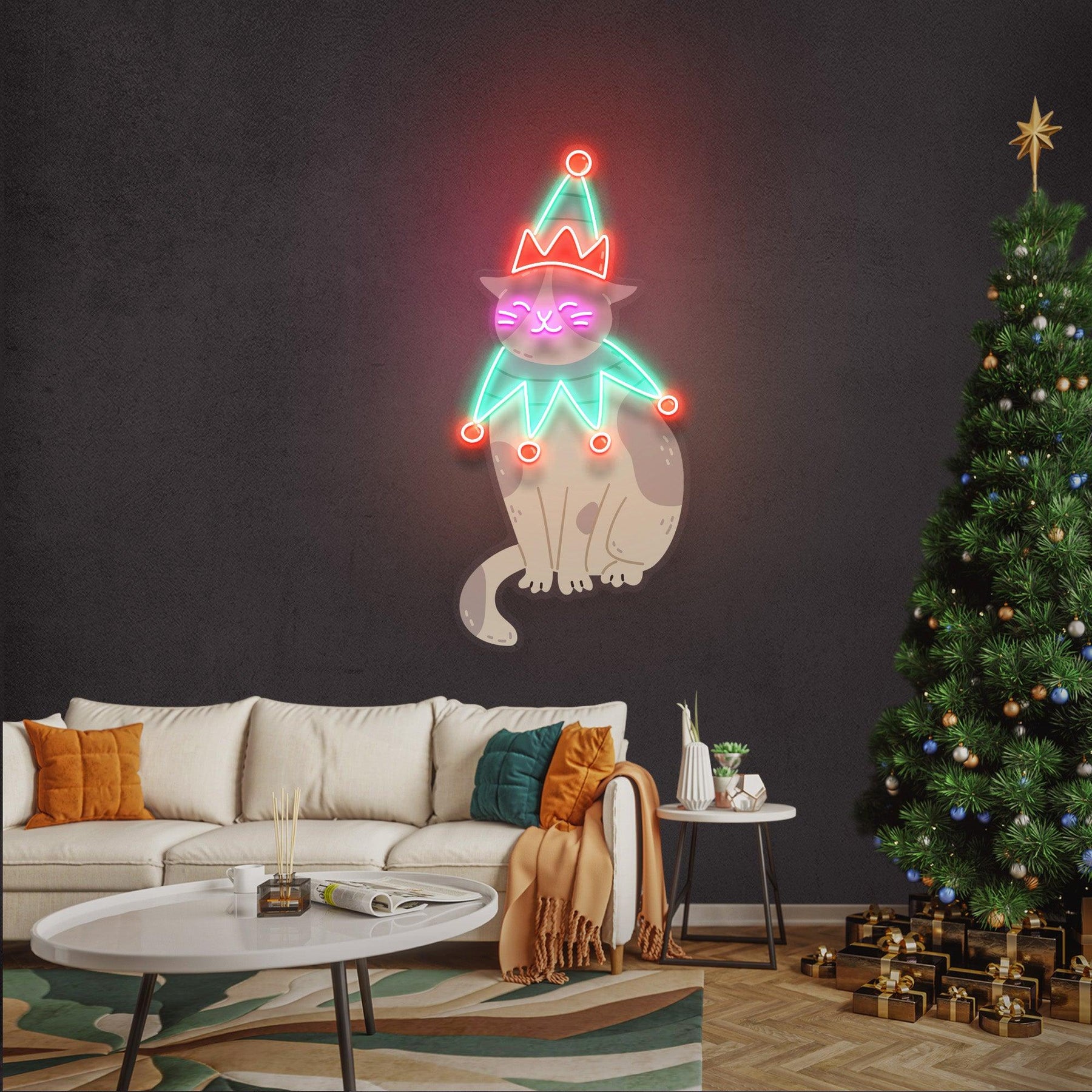 Christmas Costumed Cat Neon Sign