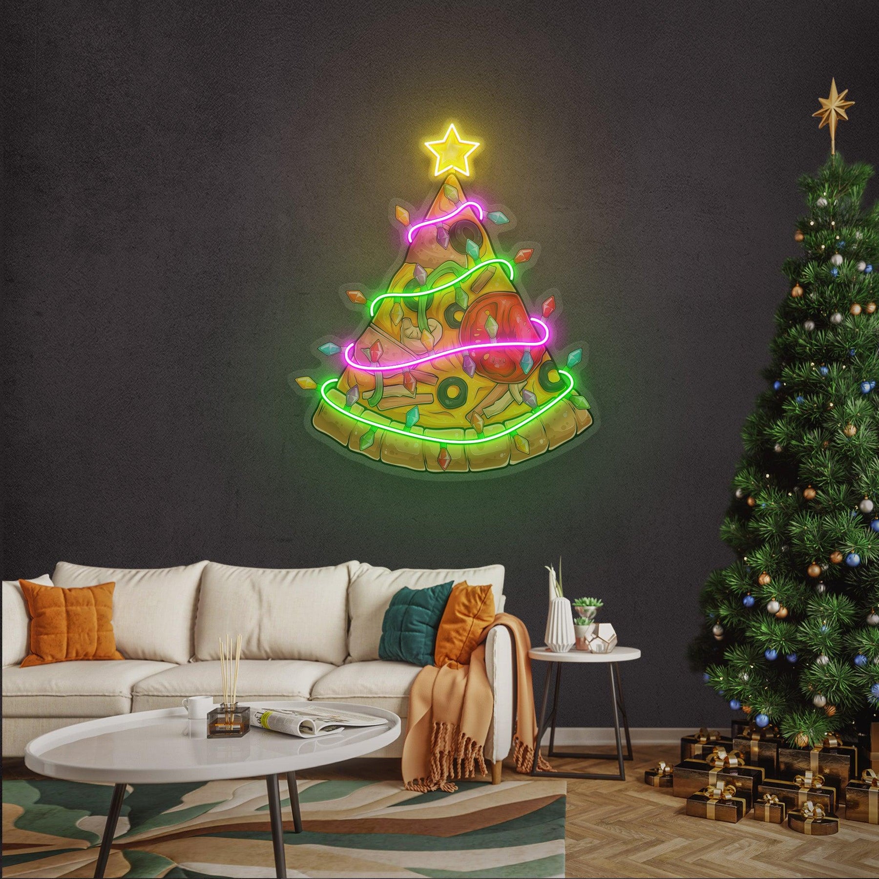 Christmas Pizza Tree Neon Sign