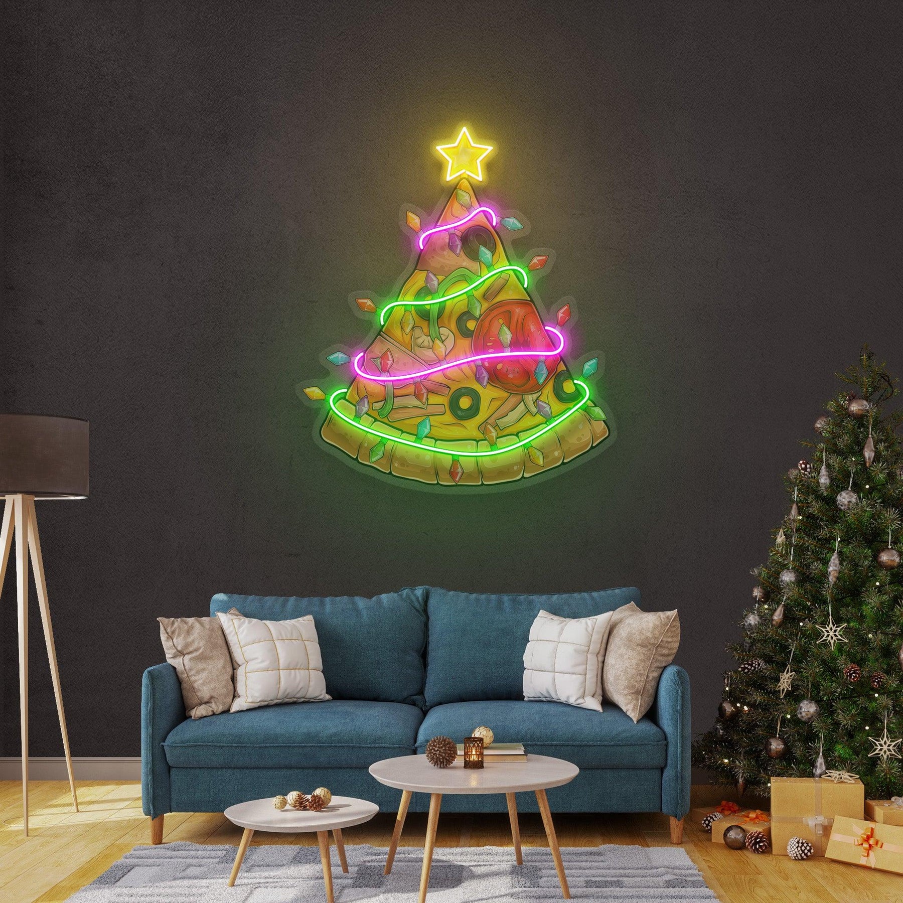 Christmas Pizza Tree Neon Sign