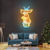 Deer On Gift Christmas LED Neon Acrylic Artwork