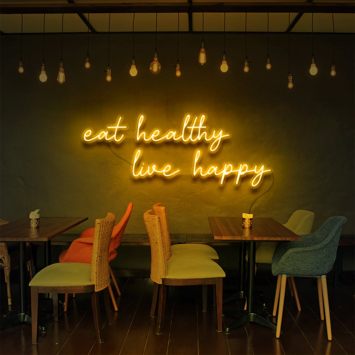 "Eat Healthy, Live Happy" Neon Sign for Bars & Restaurants