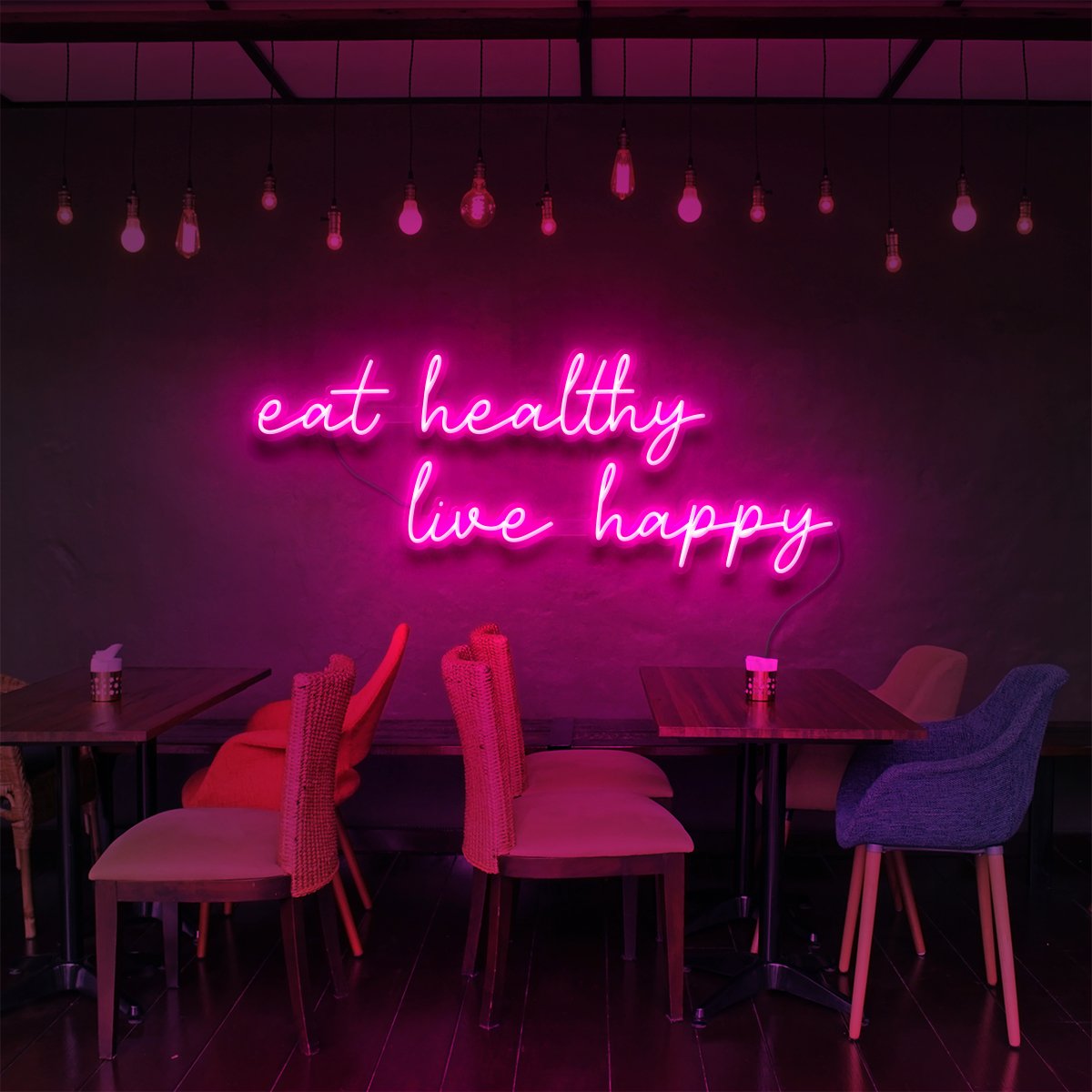 "Eat Healthy, Live Happy" Neon Sign for Bars & Restaurants