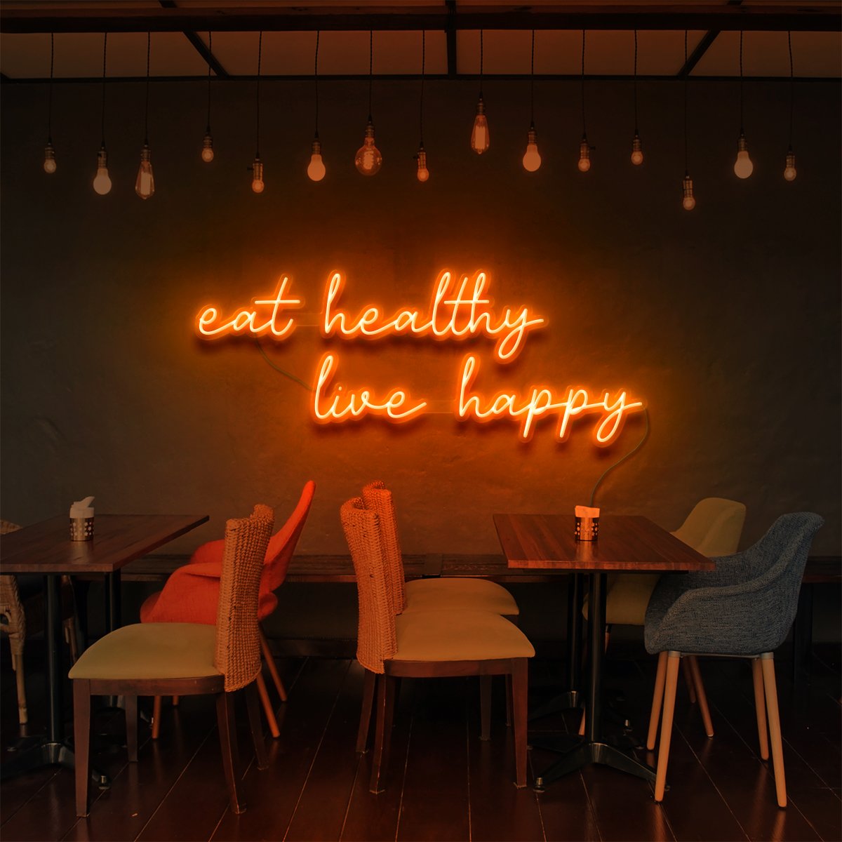 "Eat Healthy, Live Happy" Neon Sign for Bars & Restaurants