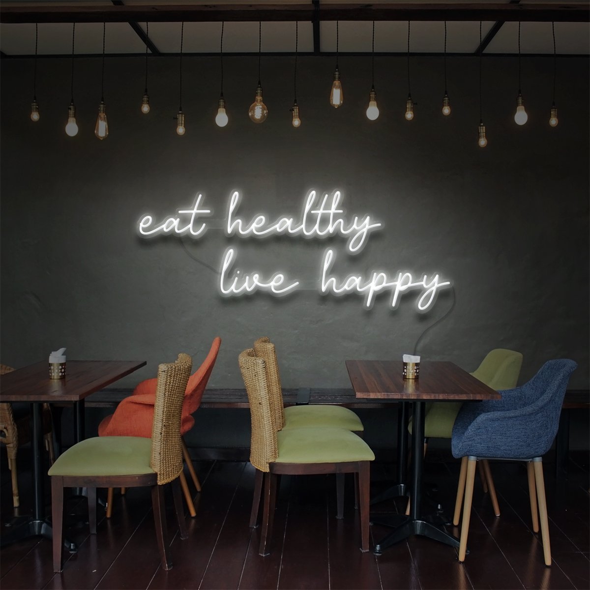 "Eat Healthy, Live Happy" Neon Sign for Bars & Restaurants