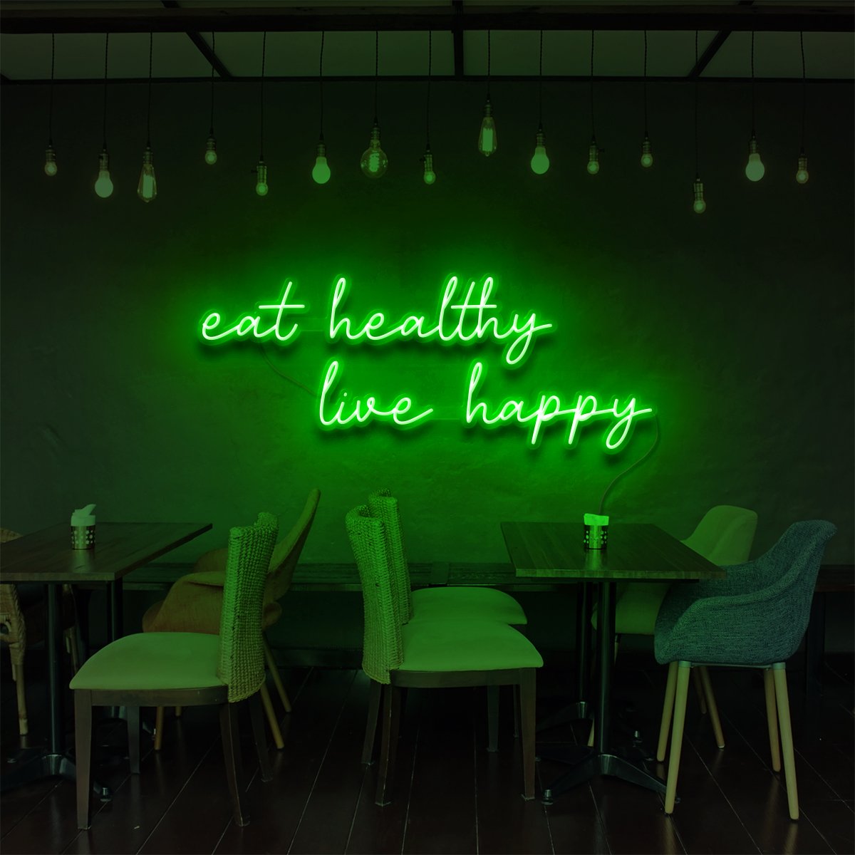 "Eat Healthy, Live Happy" Neon Sign for Bars & Restaurants