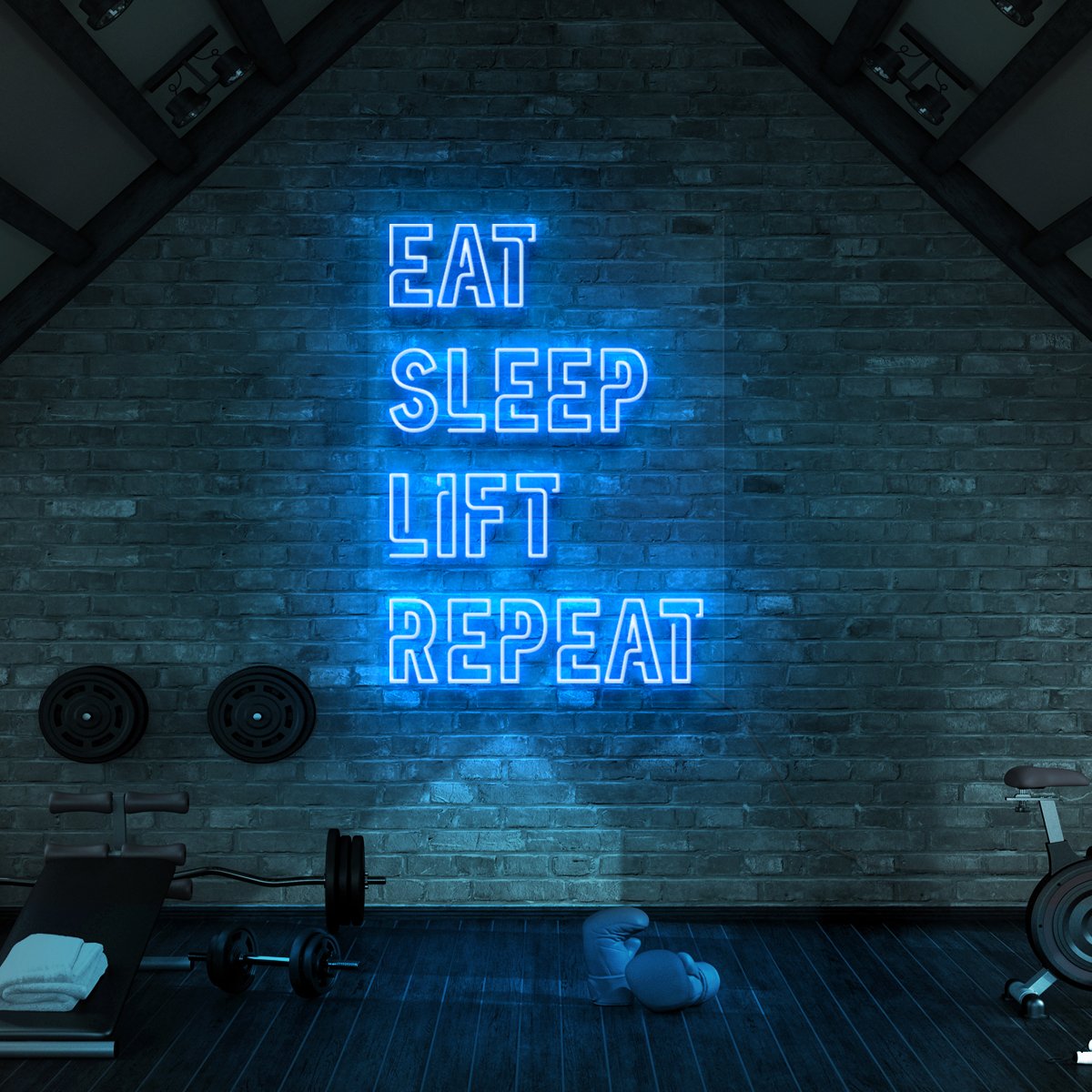 "Eat Sleep Lift Repeat" Neon Sign for Gyms & Fitness Studios