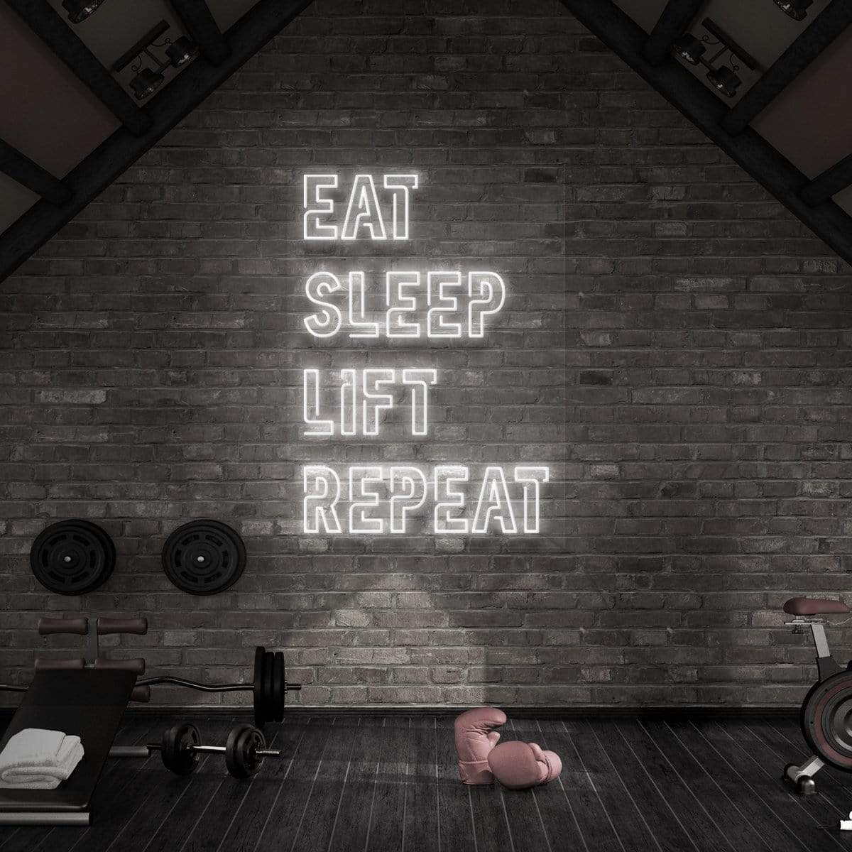 "Eat Sleep Lift Repeat" Neon Sign for Gyms & Fitness Studios