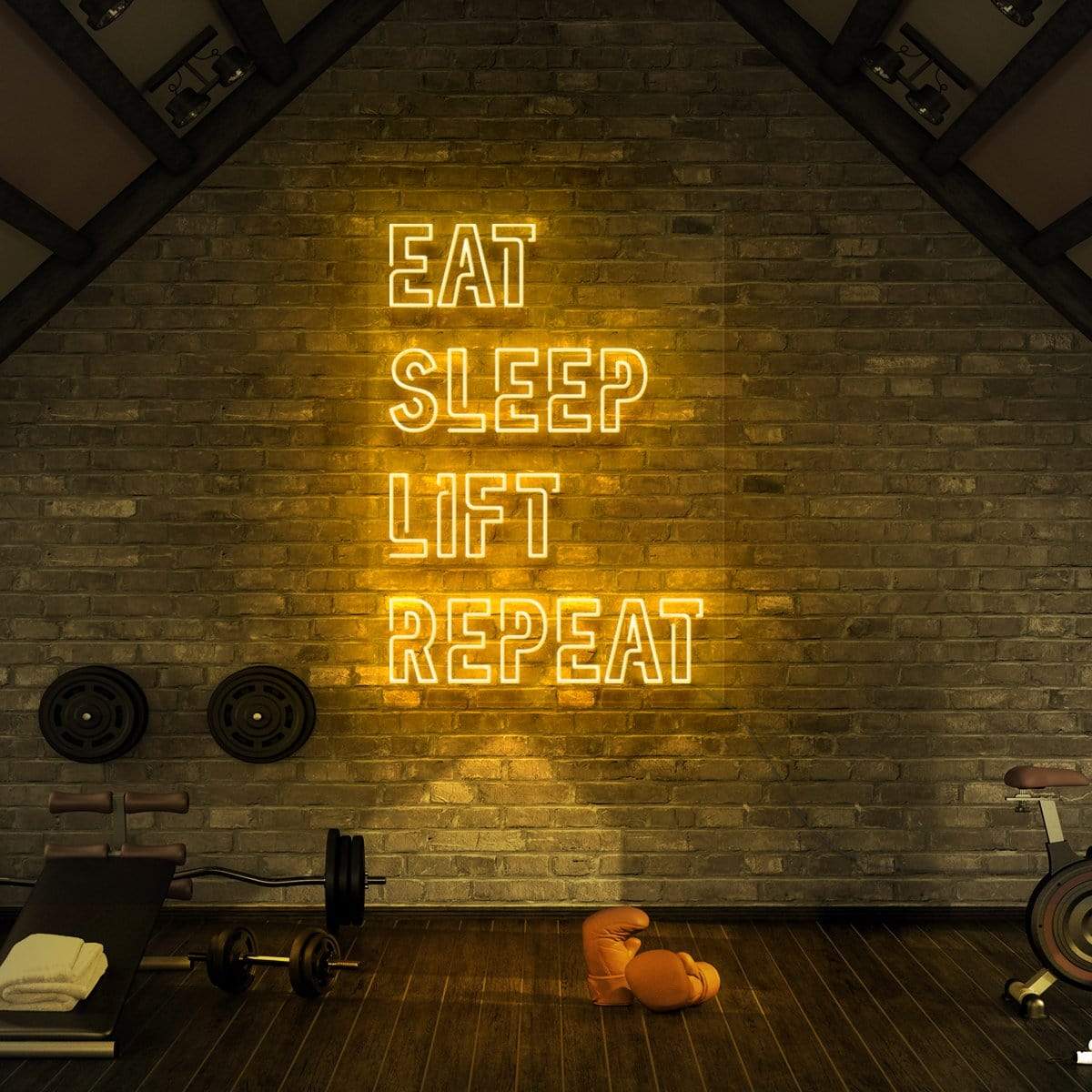 "Eat Sleep Lift Repeat" Neon Sign for Gyms & Fitness Studios