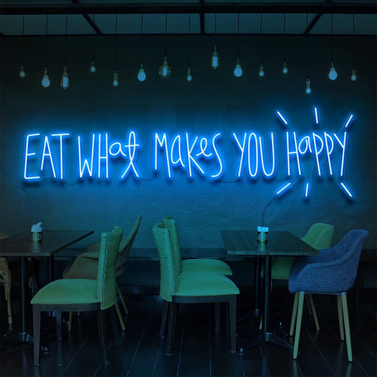 "Eat What Makes You Happy" Neon Sign for Bars & Restaurants