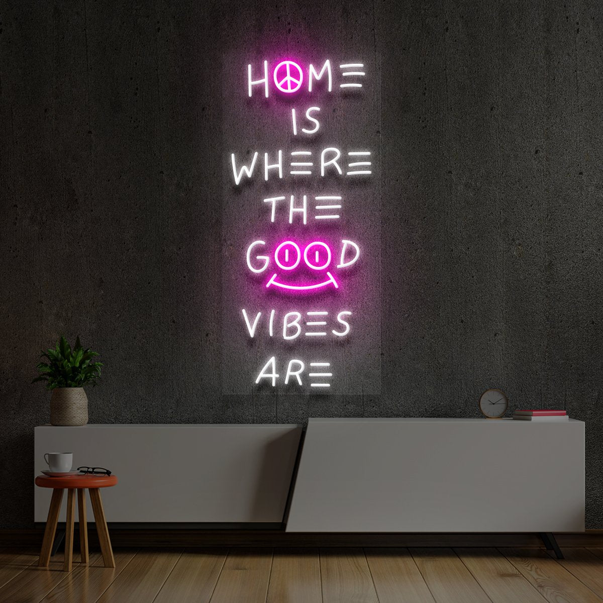 "Home is Where The Good Vibes Are" Multicolour Neon Sign