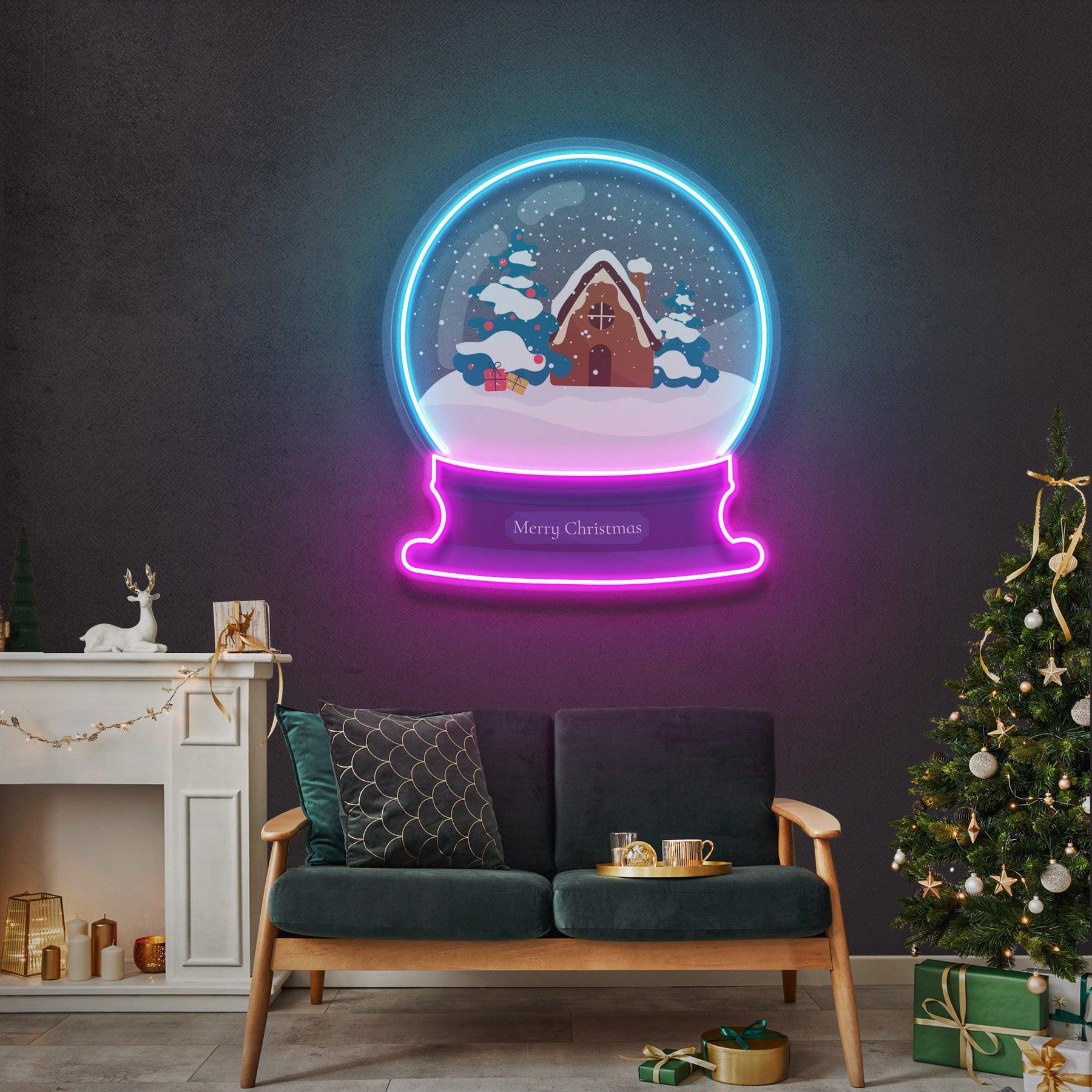 House Scene Globe Christmas LED Neon Acrylic Artwork