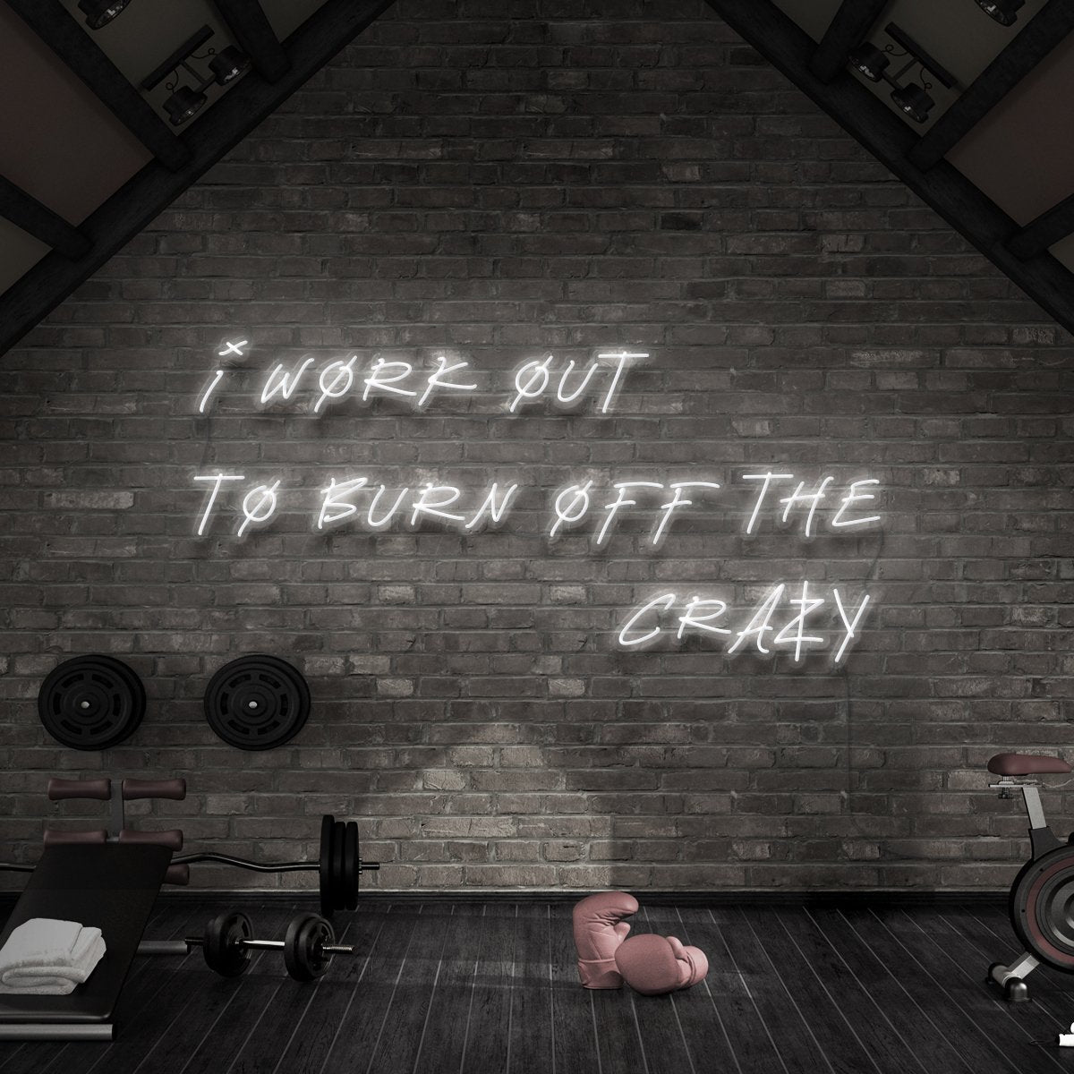"I Work Out to Burn Off The Crazy" Neon Sign for Gyms & Fitness Studios