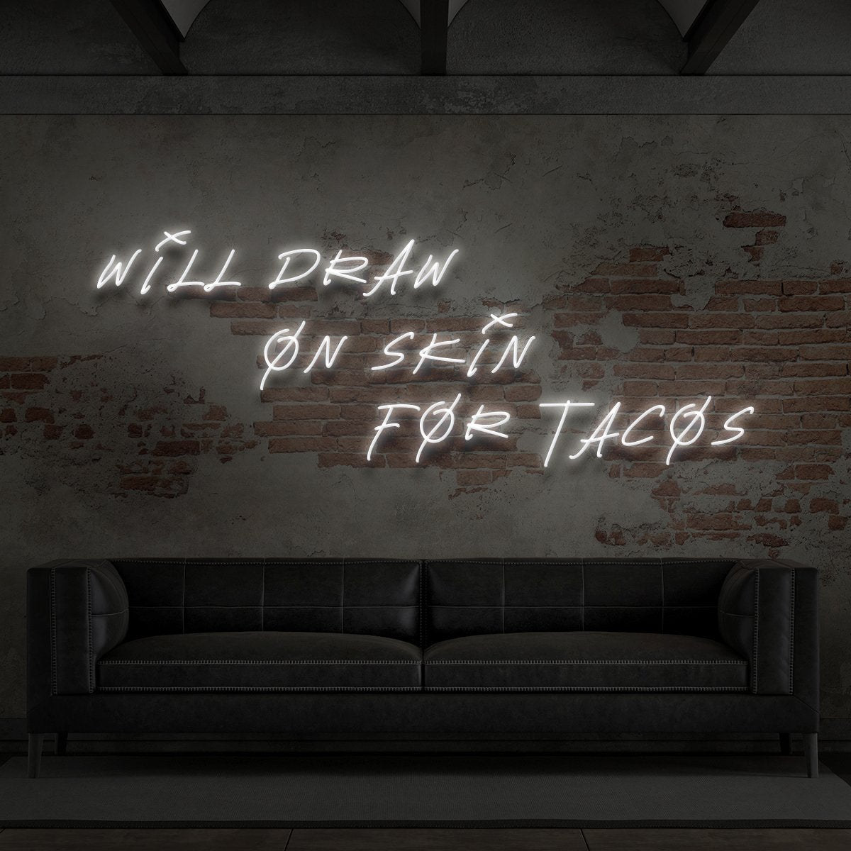 "Will Draw On Skin For Tacos" Neon Sign for Tattoo Parlours
