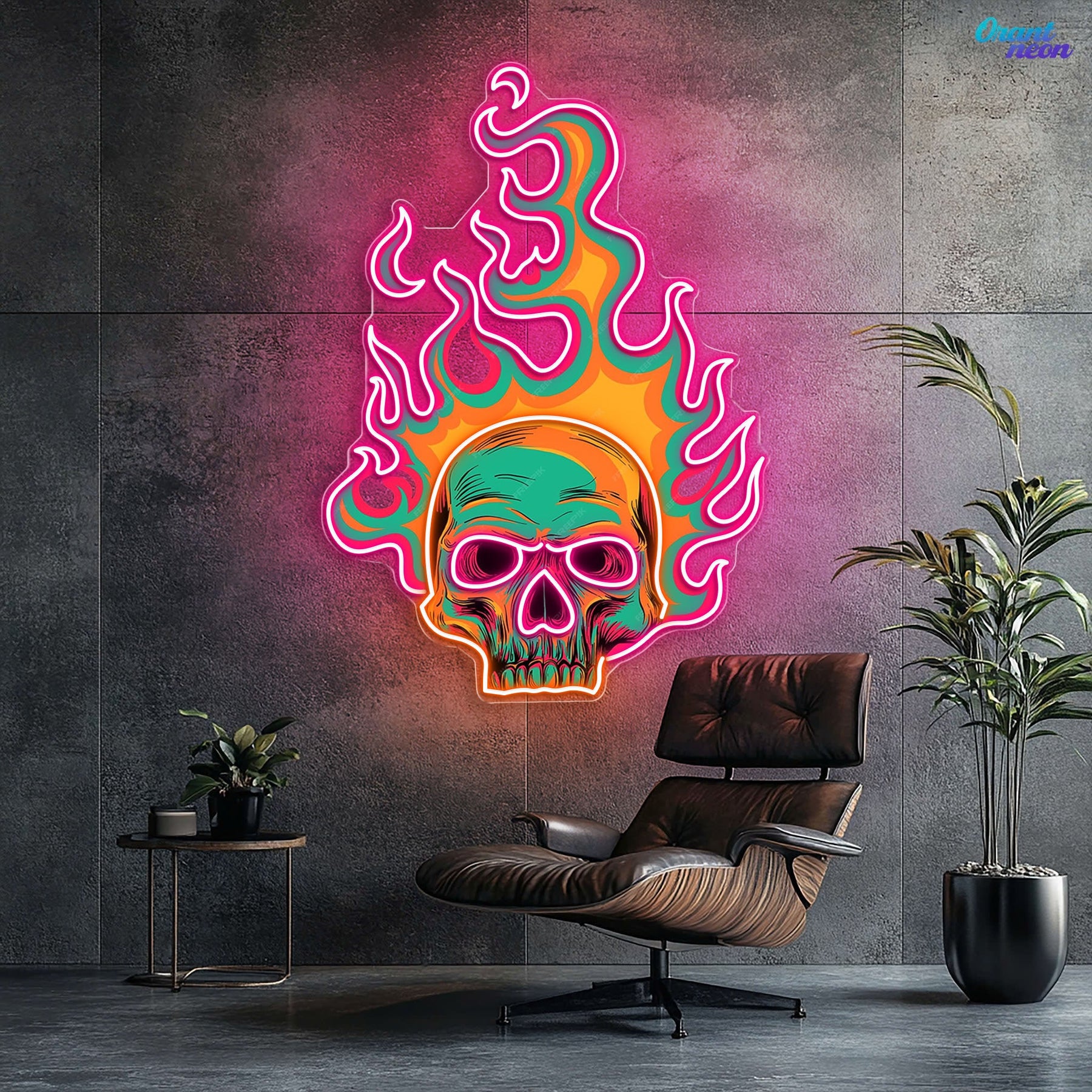 Colorful Fire Burning Skull Neon Sign Light Artwork
