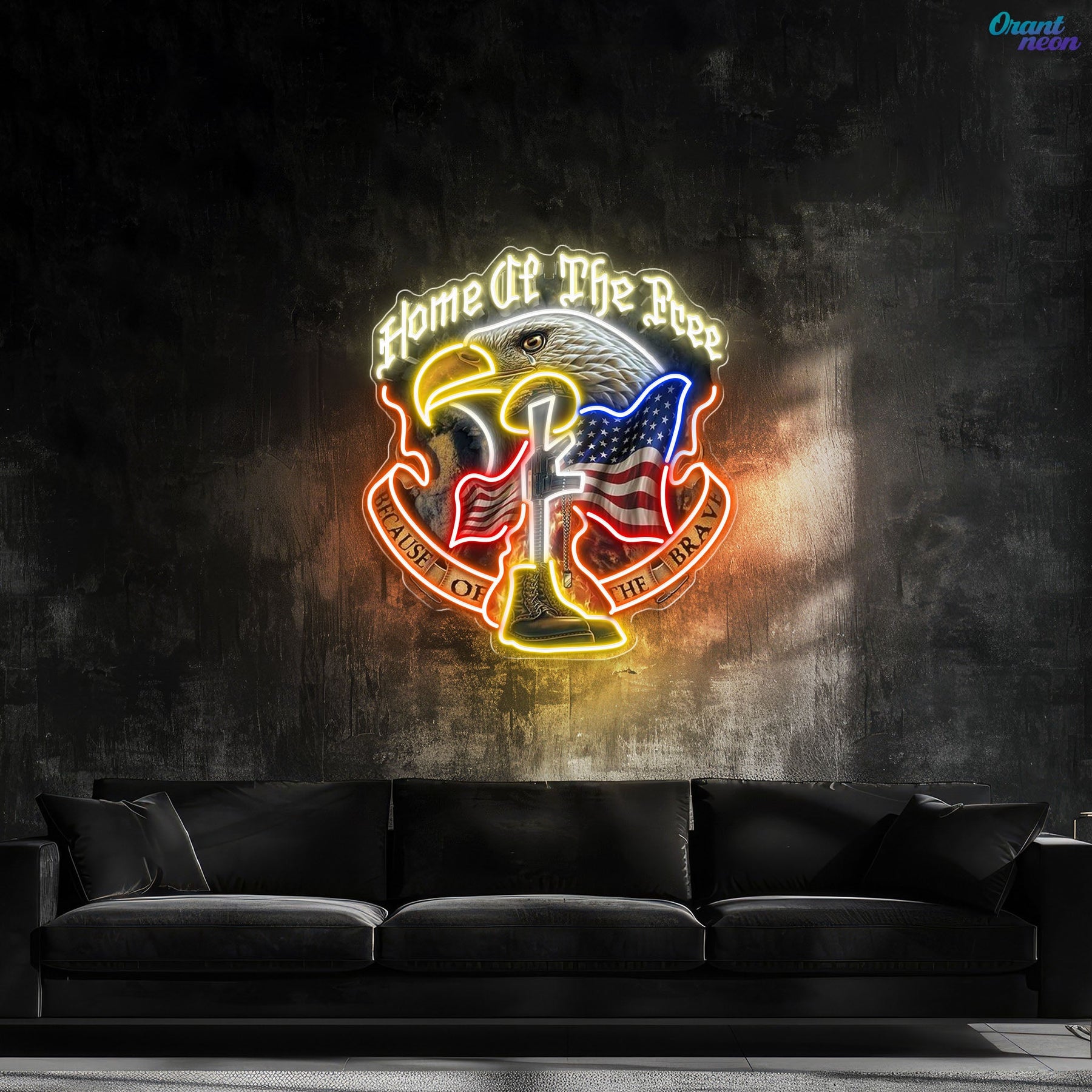 Guardians of Liberty: Boots, Gun, Eagle Neon Sign Light Artwork