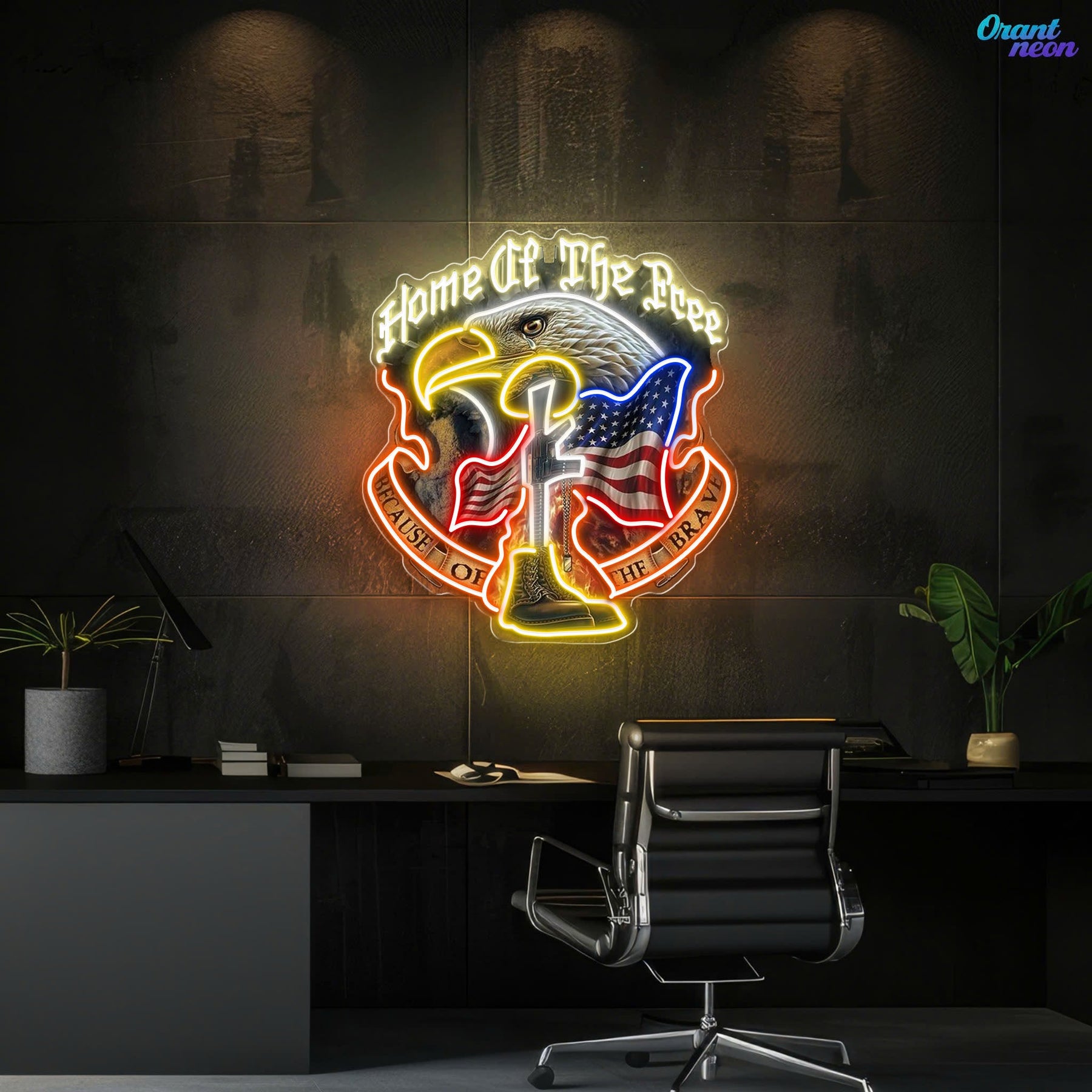 Guardians of Liberty: Boots, Gun, Eagle Neon Sign Light Artwork