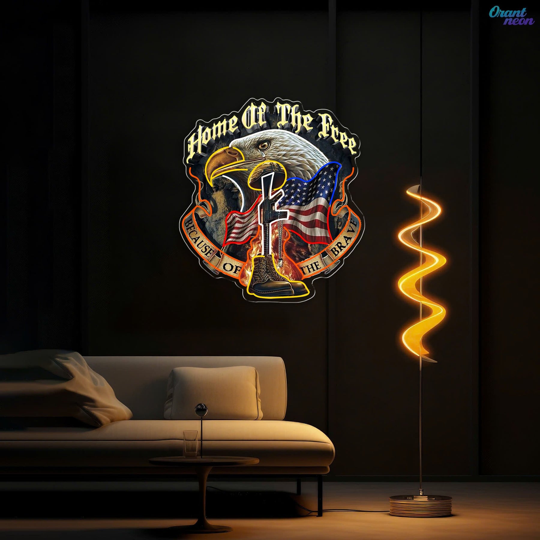 Guardians of Liberty: Boots, Gun, Eagle Neon Sign Light Artwork