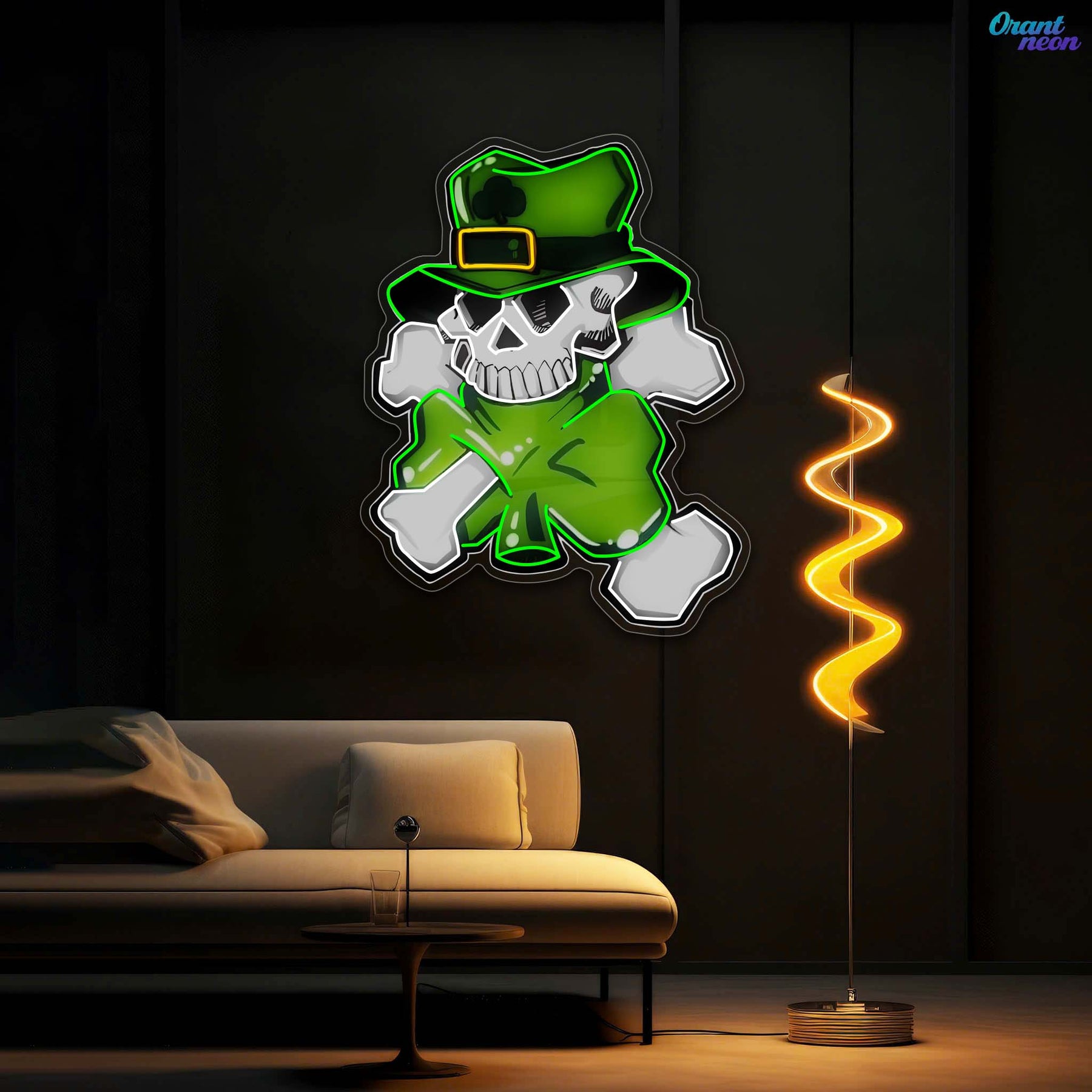 Lucky Skull, Shamrock Glow: St. Paddy's Neon Sight Light Artwork