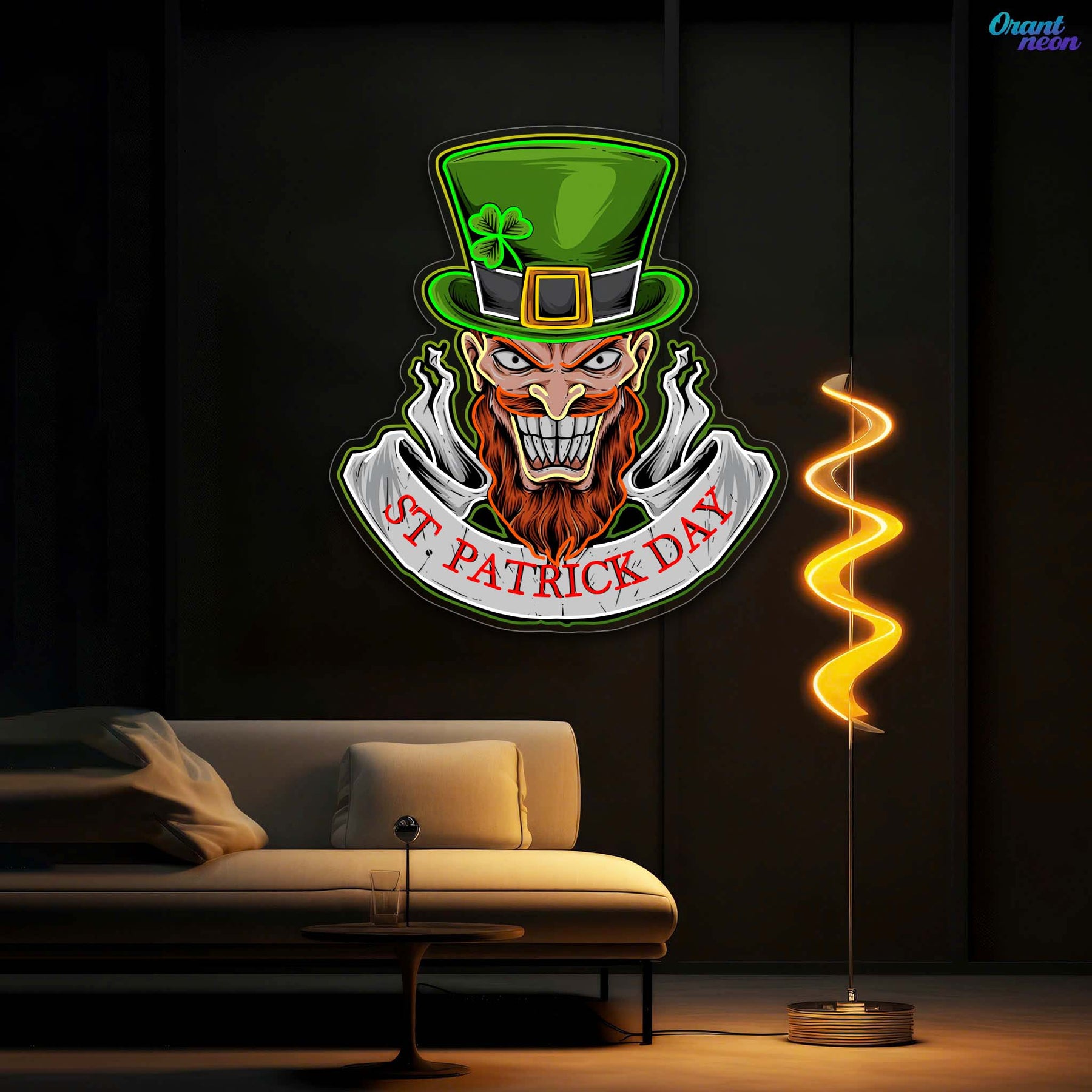 St. Patrick’s Neon Skull: Luck, Shamrocks, and Spirit Neon Sign Light Art Work