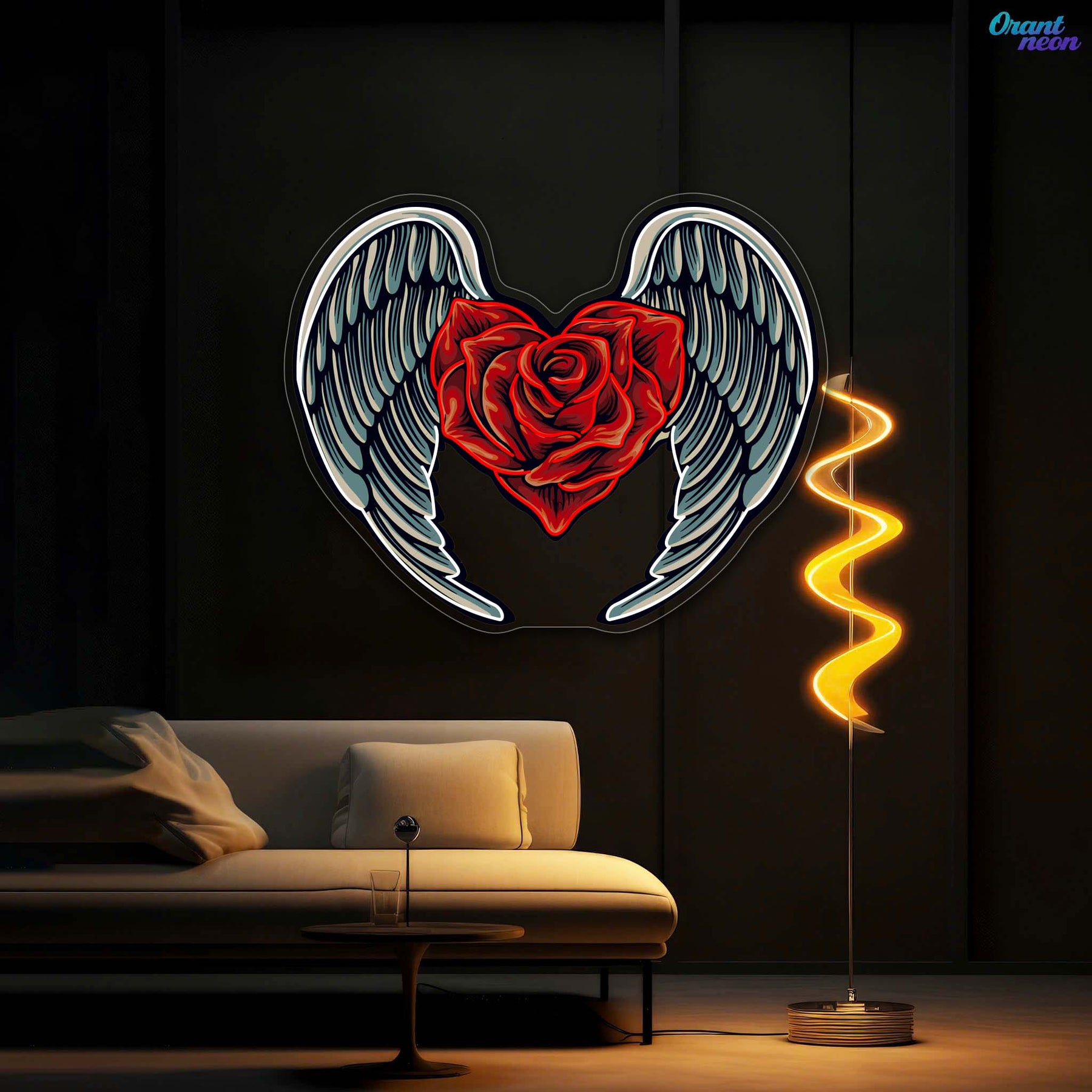Winged Roses, Heartfelt Love Best Gift for Valentine Neon Sign Artwork
