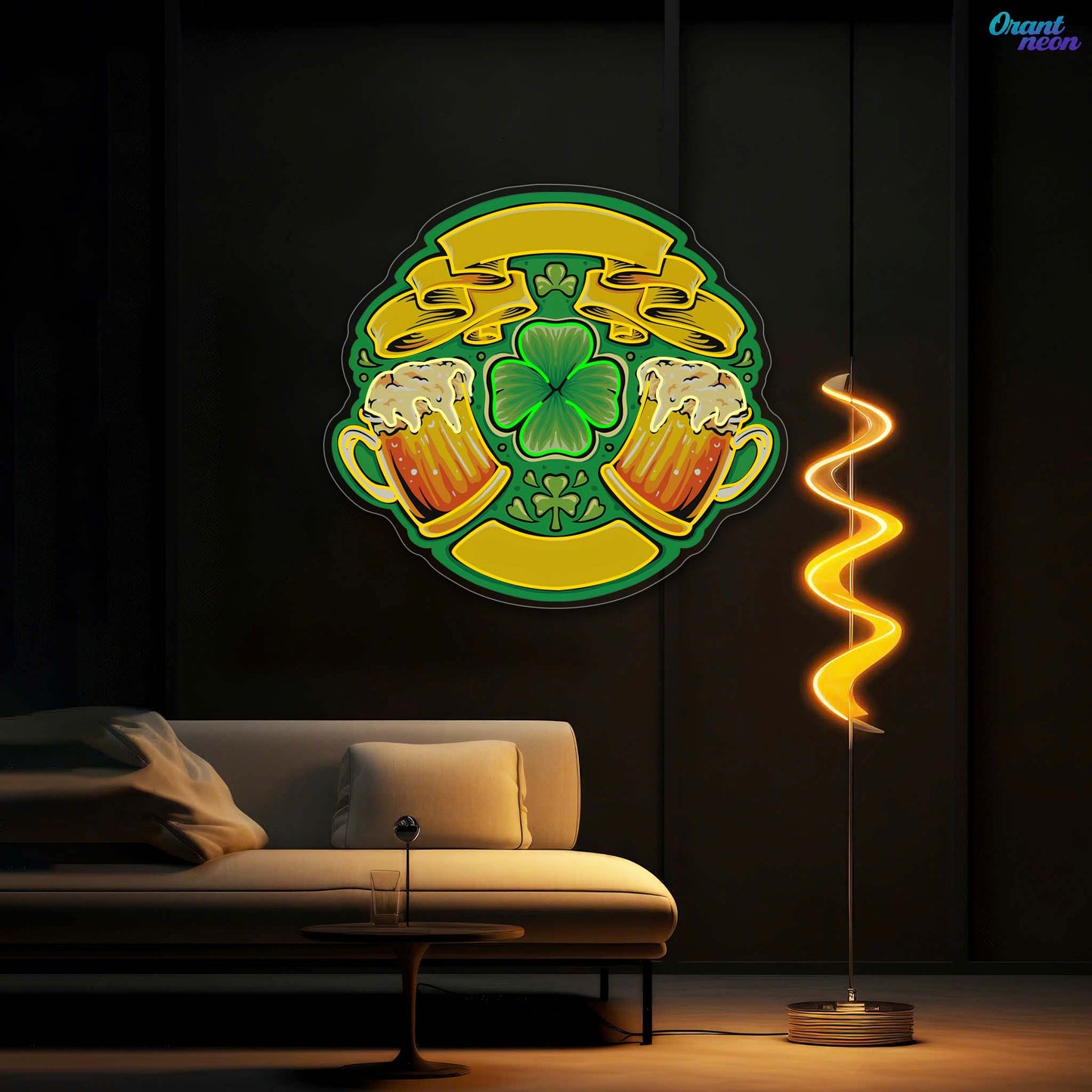 Lucky Ribbon & Shamrock Brews: St. Patrick’s Neon Sign Light Art Work