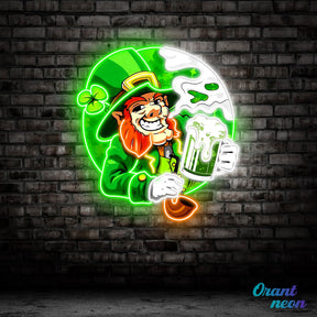 Patrick's Day Goblin Drinking Beer And Smoking Led Neon Acrylic Artwork