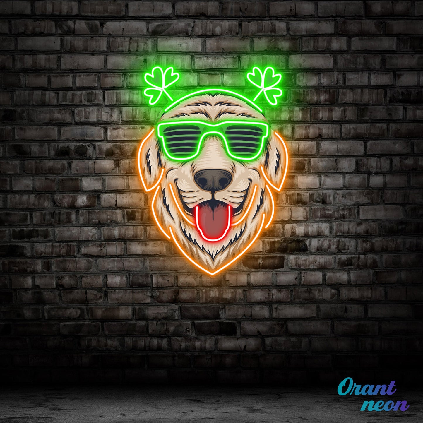 Patrick's Day Cool Dog Wearing Glasses and Smile Led Neon Acrylic Artwork
