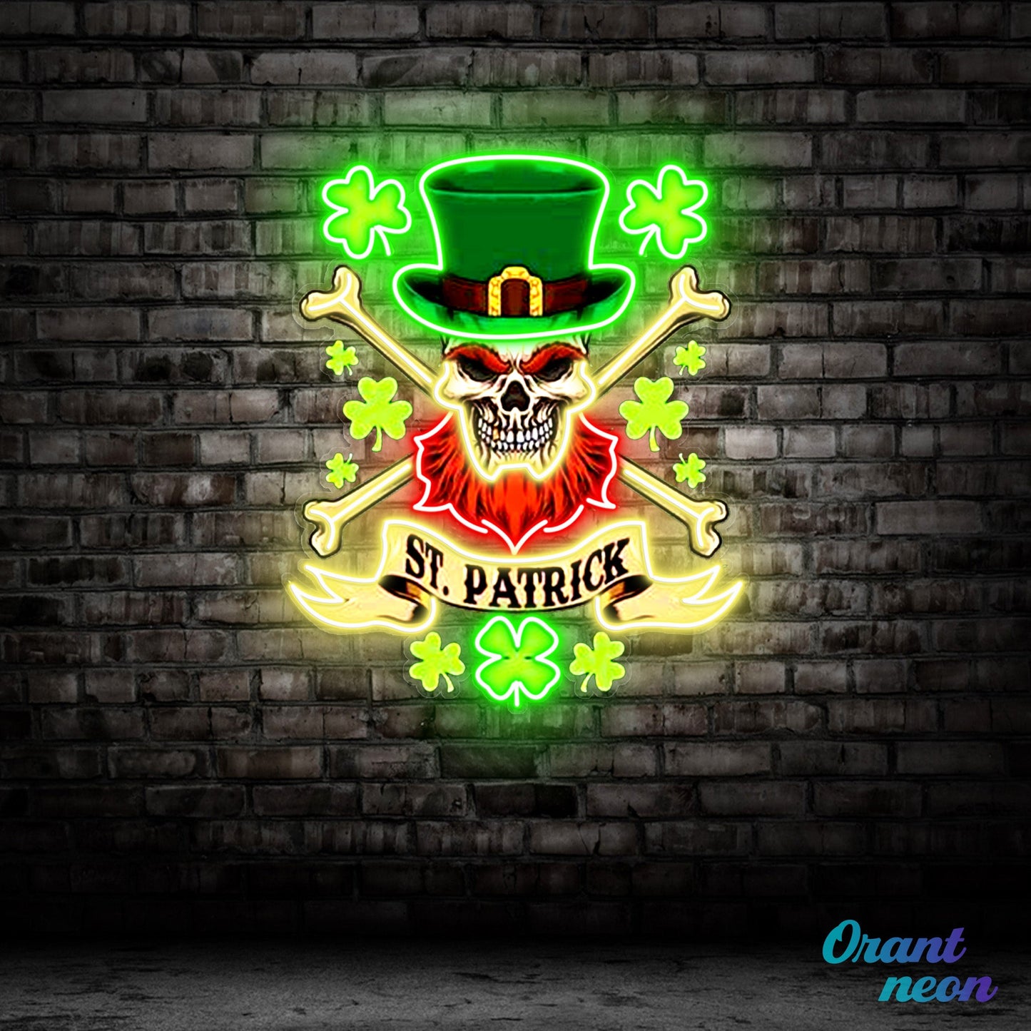 Patrick's Day Cool Skull with Hat Led Neon Acrylic Artwork
