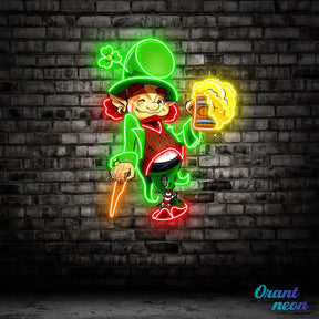 Patrick's Day Goblin Holding Beer And Standing Led Neon Acrylic Artwork