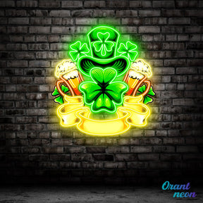 Patrick's Day Hat, Beer And Lucky Leaf Clover Led Neon Acrylic Artwork