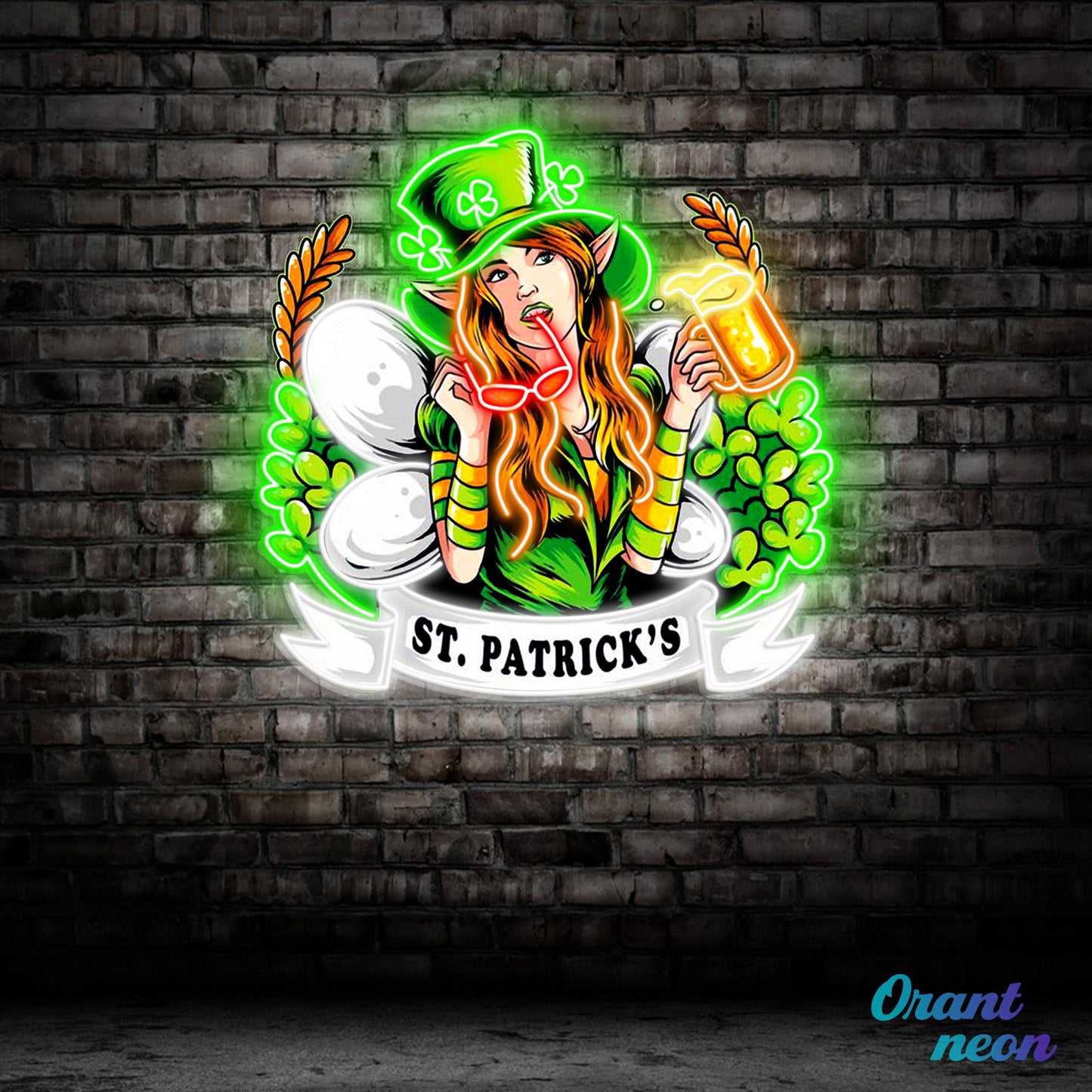 Patrick's Day Hot Woman Wearing Glass And Drinking Beer Led Neon Acrylic Artwork