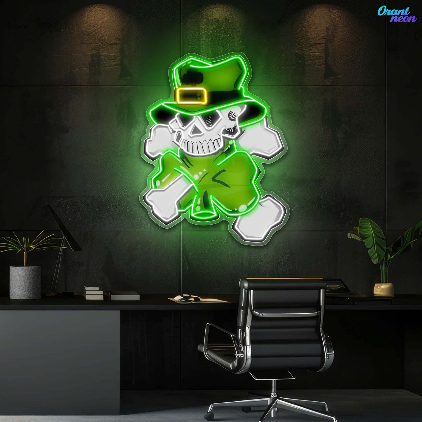 Lucky Skull, Shamrock Glow: St. Paddy's Neon Sight Light Artwork