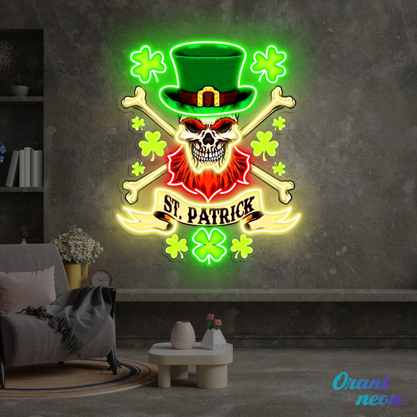 Patrick's Day Cool Skull with Hat Led Neon Acrylic Artwork