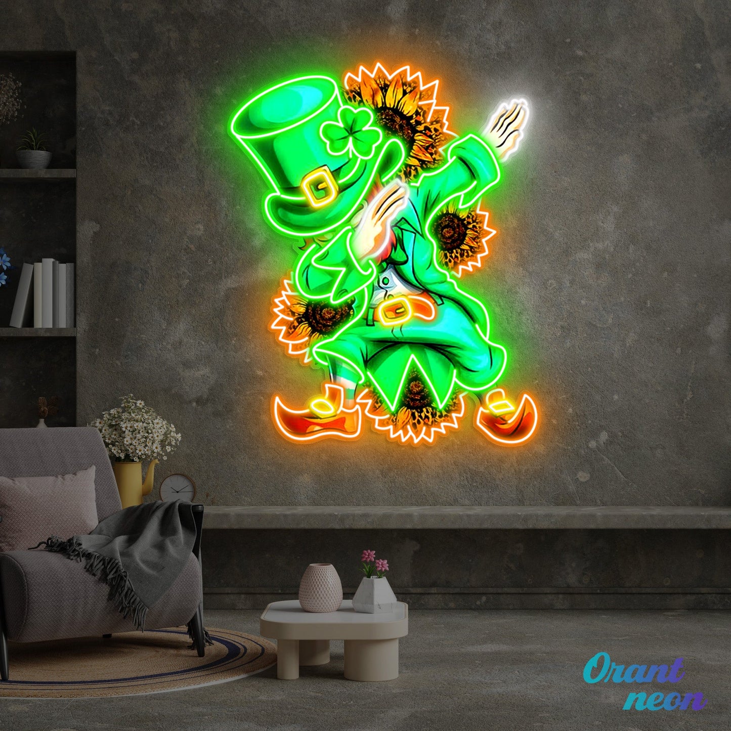 Patrick's Day Goblin A Dap with Sunflowers Led Neon Acrylic Artwork