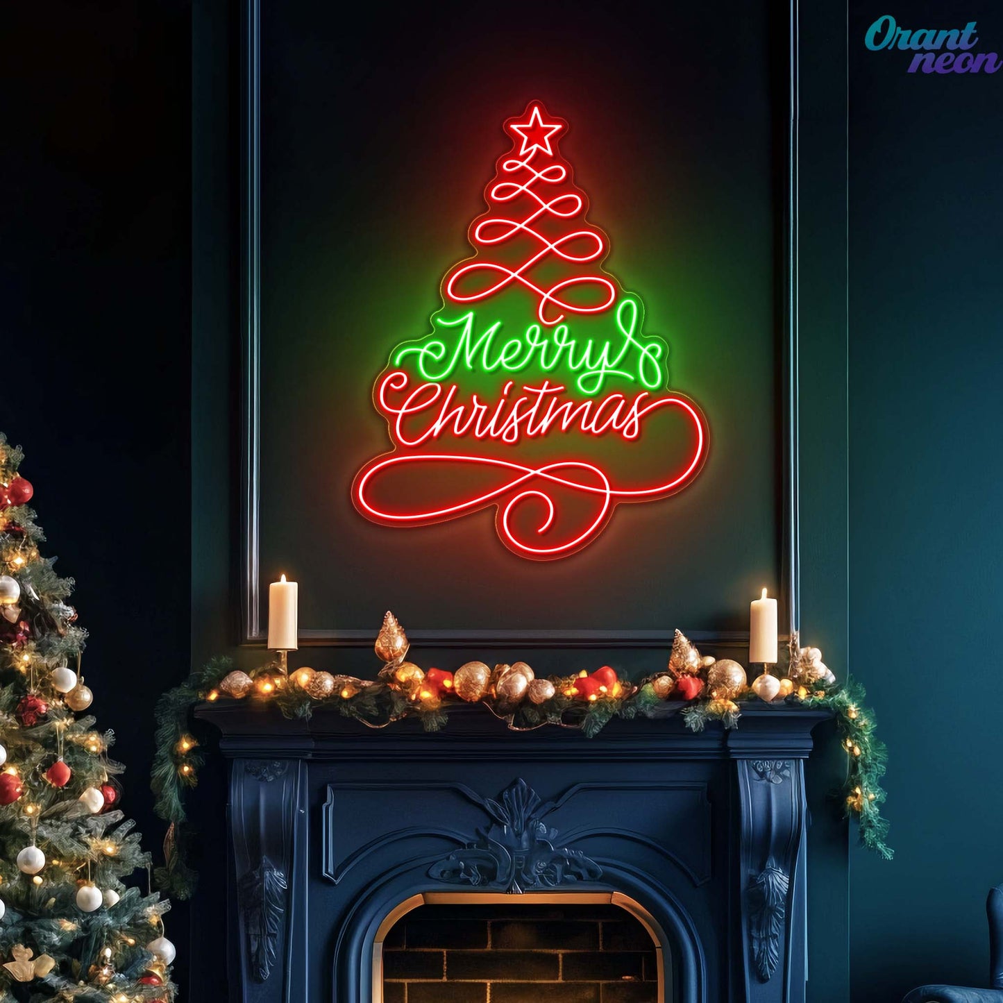 Santa's Glow: A Textual Christmas Tree Neon Sign Light Artwork