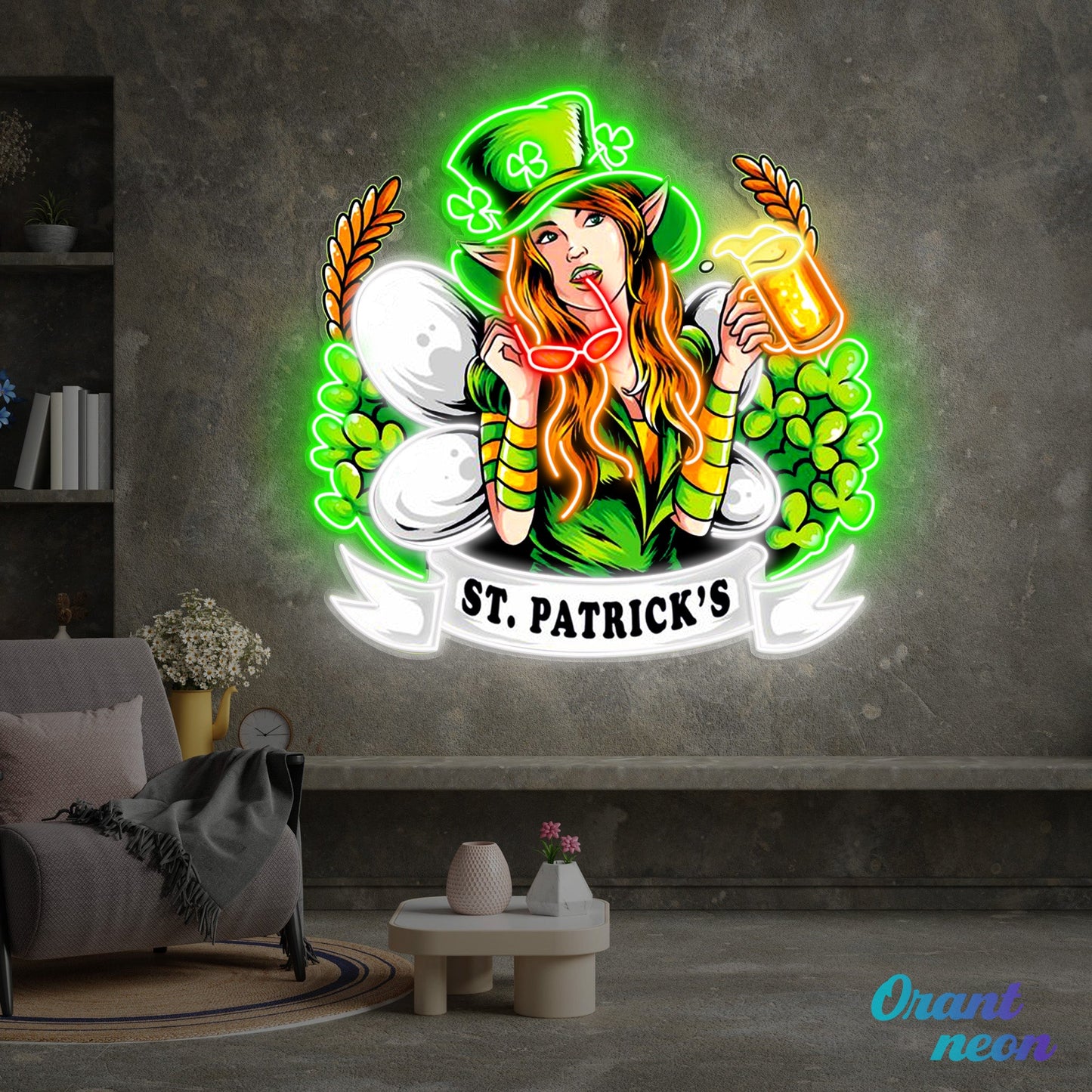 Patrick's Day Hot Woman Wearing Glass And Drinking Beer Led Neon Acrylic Artwork