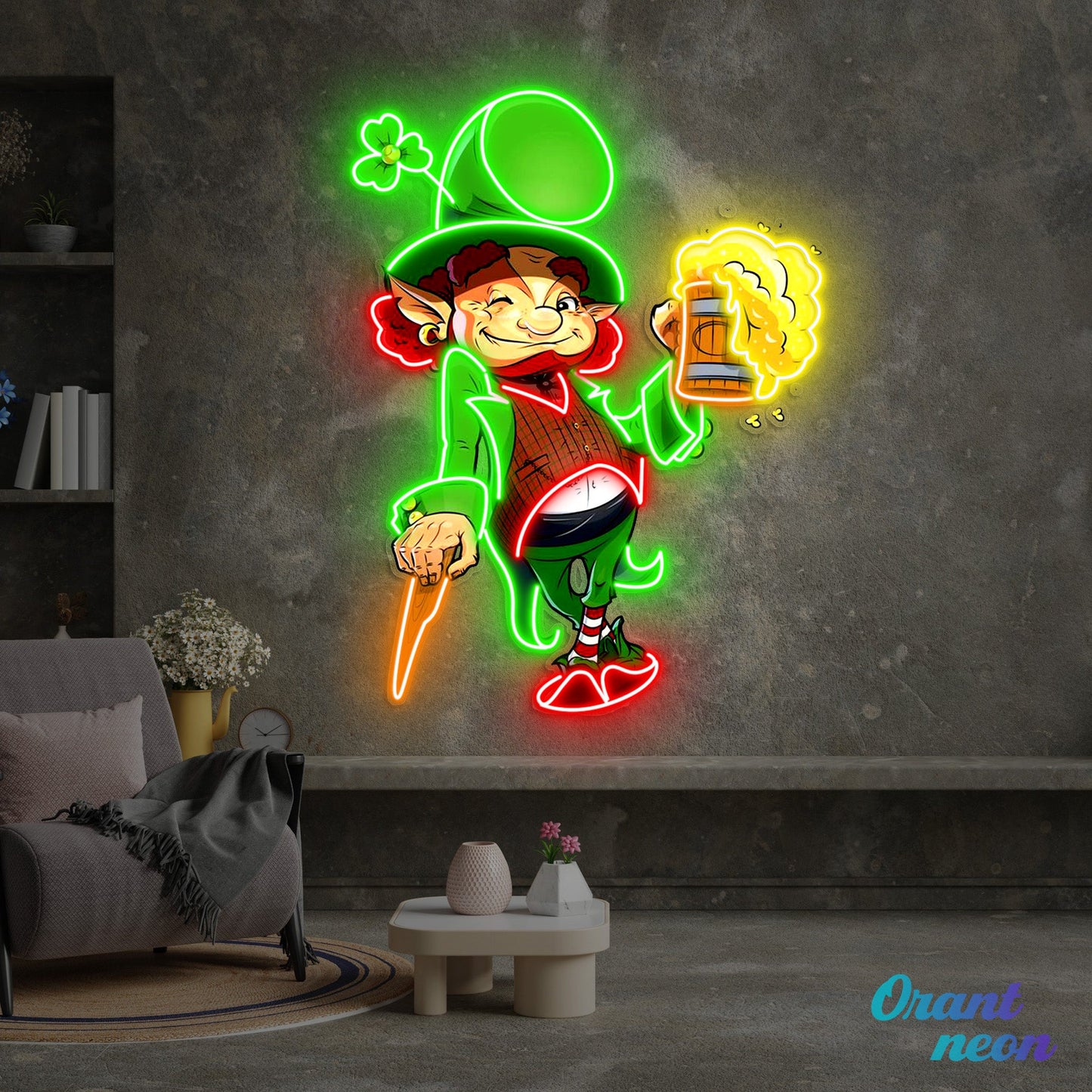Patrick's Day Goblin Holding Beer And Standing Led Neon Acrylic Artwork