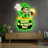 Patrick's Day Goblin Holding Beer In Money Valley Led Neon Acrylic Artwork
