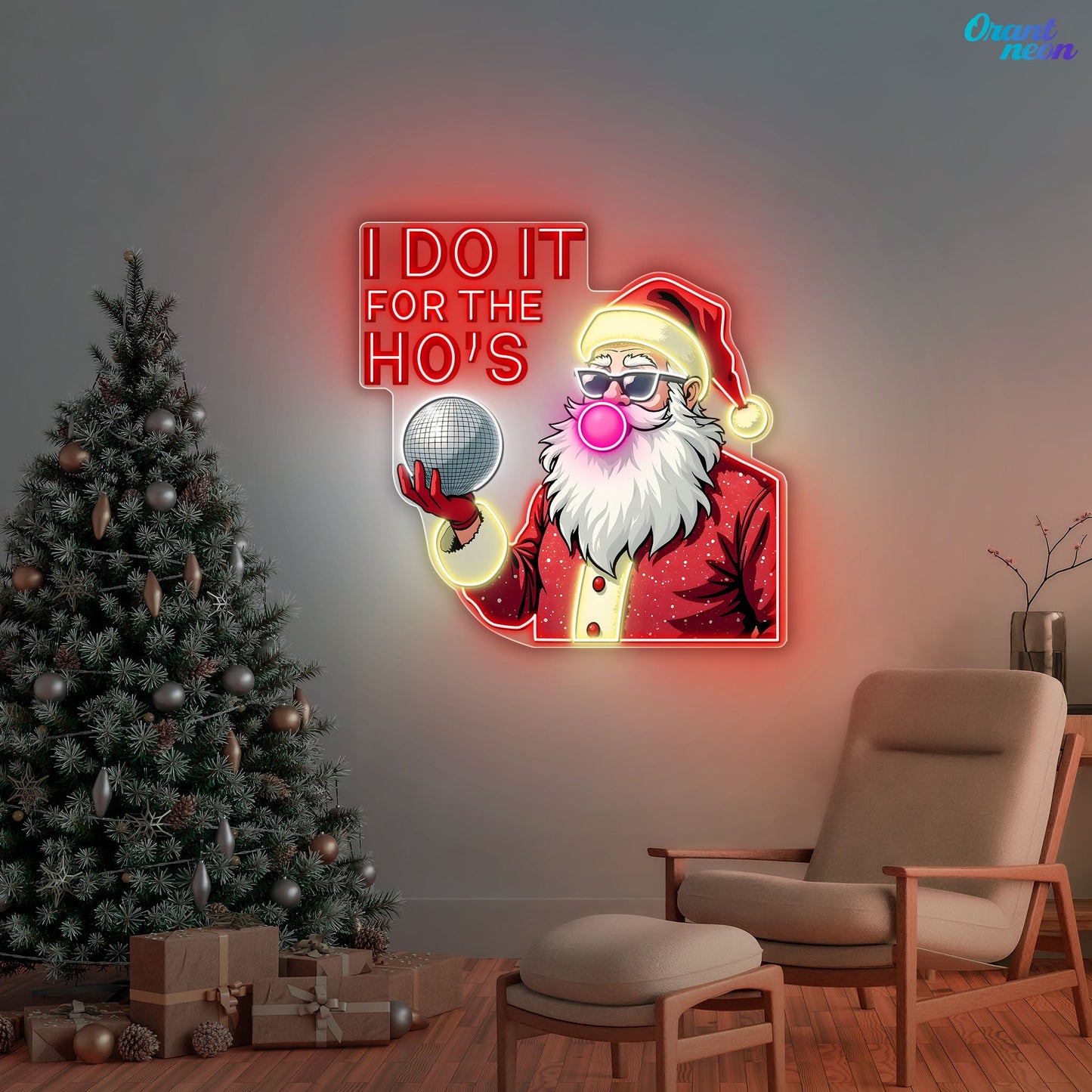Santa Claus Chewing Gum Christmas Decoration Neon Sign Light Artwork