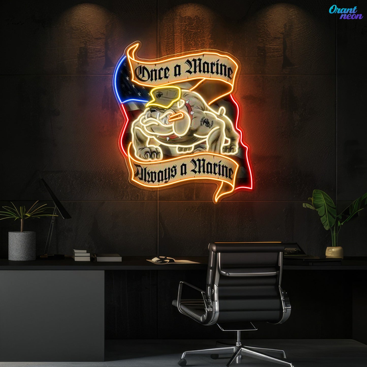 Veteran & Pug: Loyalty in Light Neon Sign Light Artwork