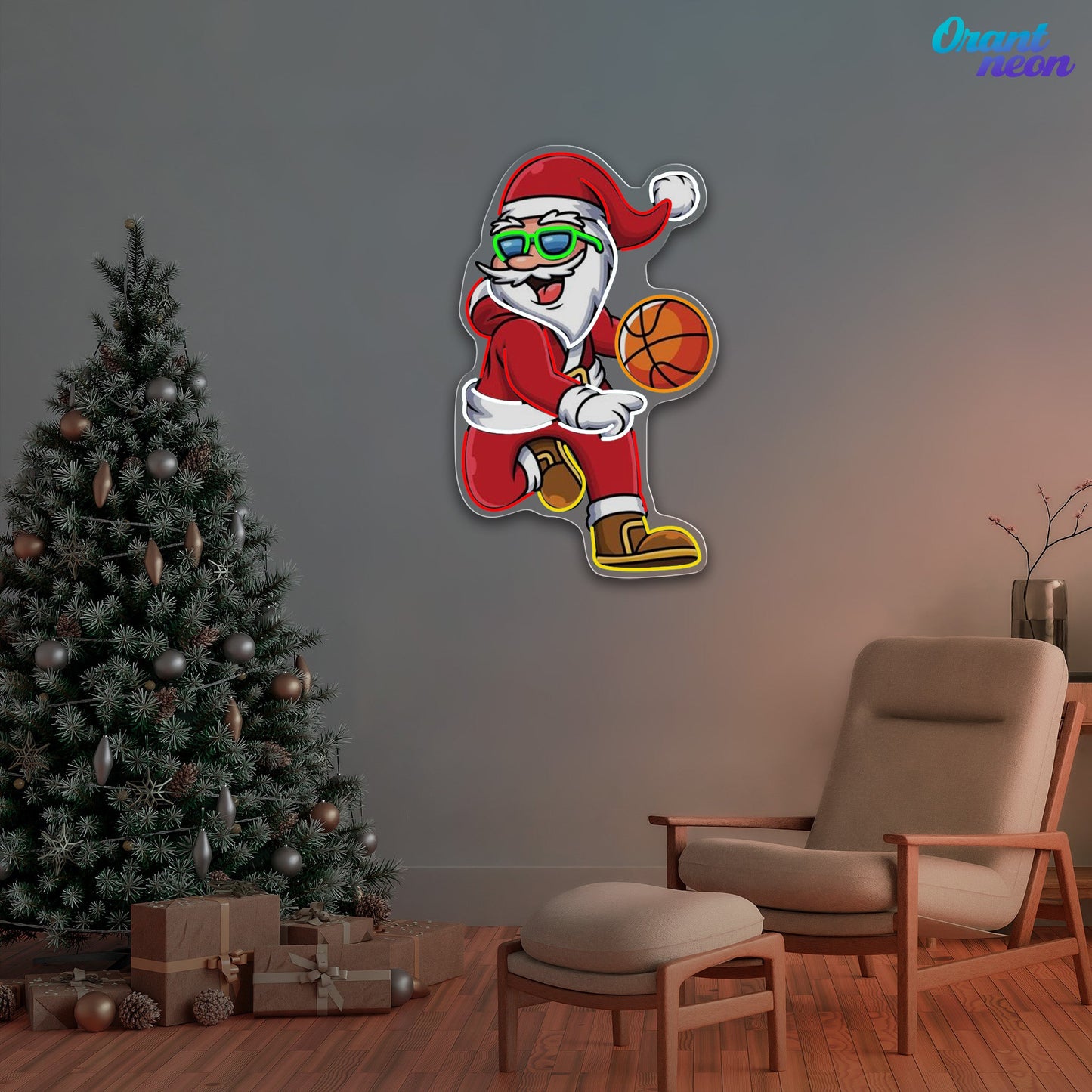 Basketball Bliss with Santa Claus Neon Sign Light Artwork