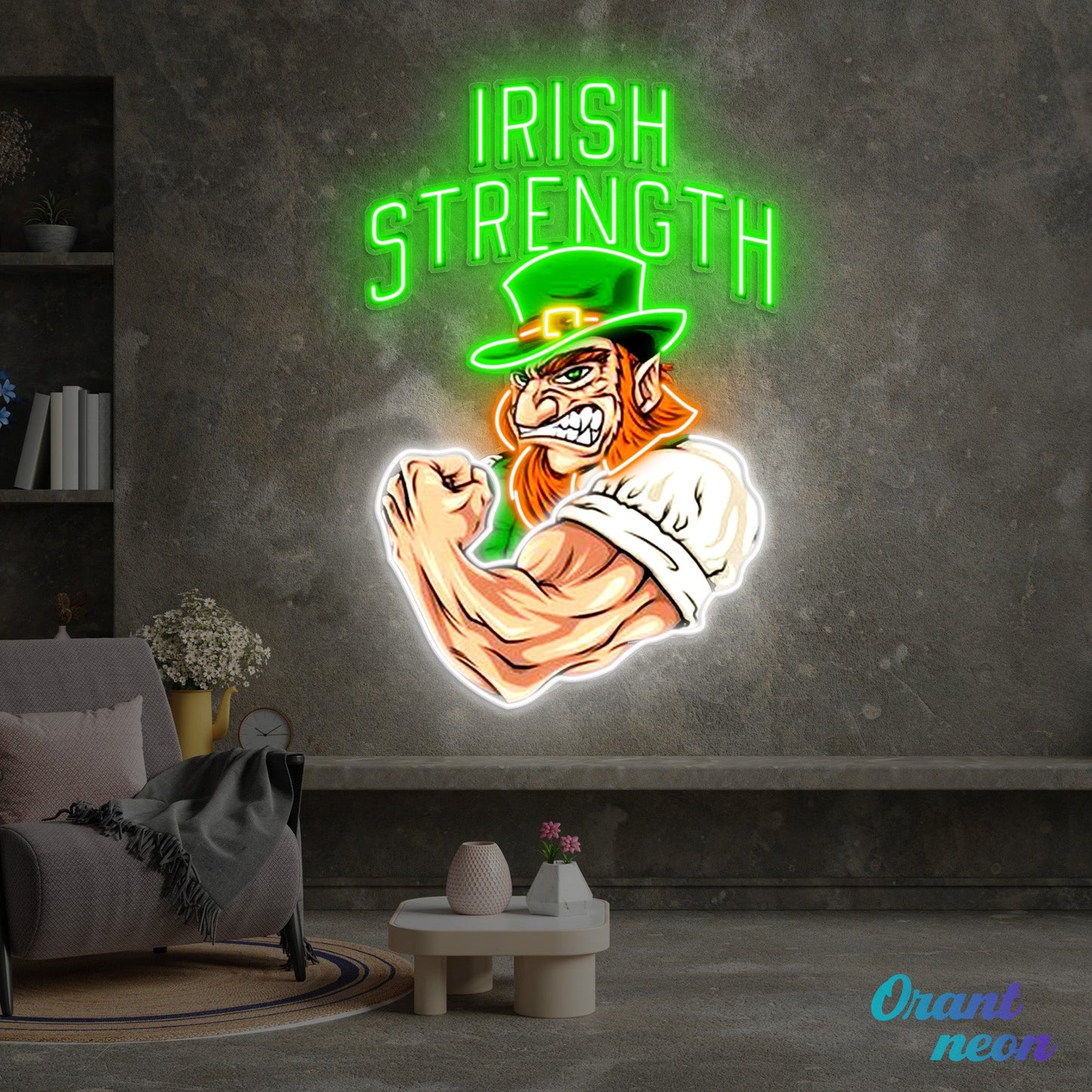 Patrick's Day Irish Goblin With Muscle Led Neon Acrylic Artwork