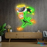 Patrick's Day Goblin Running With Money Valley Led Neon Acrylic Artwork